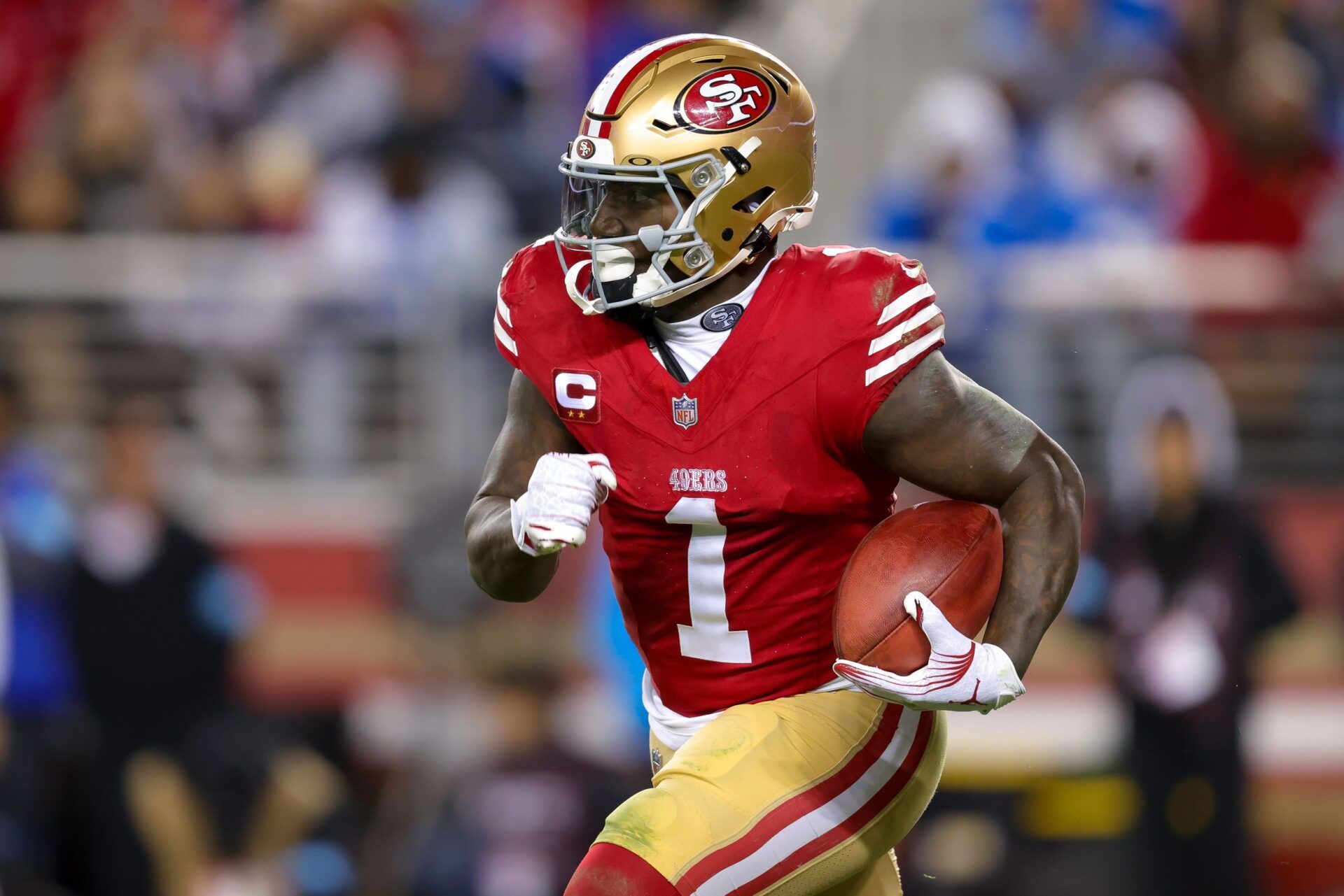 San Francisco 49ers wide receiver Deebo Samuel Sr. (1) during the game against the Detroit Lions at Levi's Stadium.