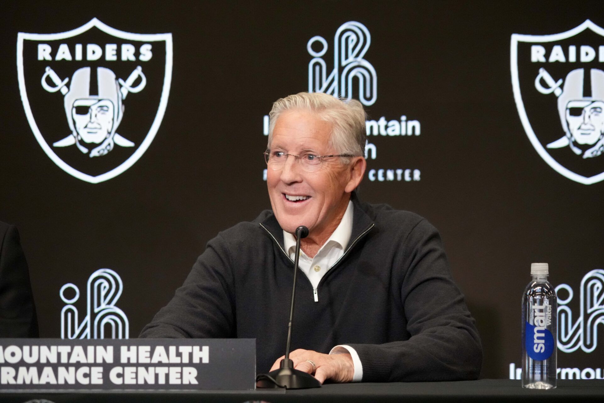 Las Vegas Raiders coach Pete Carroll at press conference at Intermountain Health Performance Center.