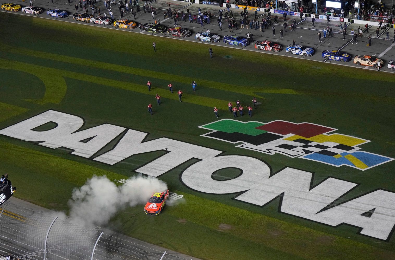 William Byron celebrates winning the Daytona 500 at Daytona International Speedway, Sunday, Feb. 16, 2025. NASCAR