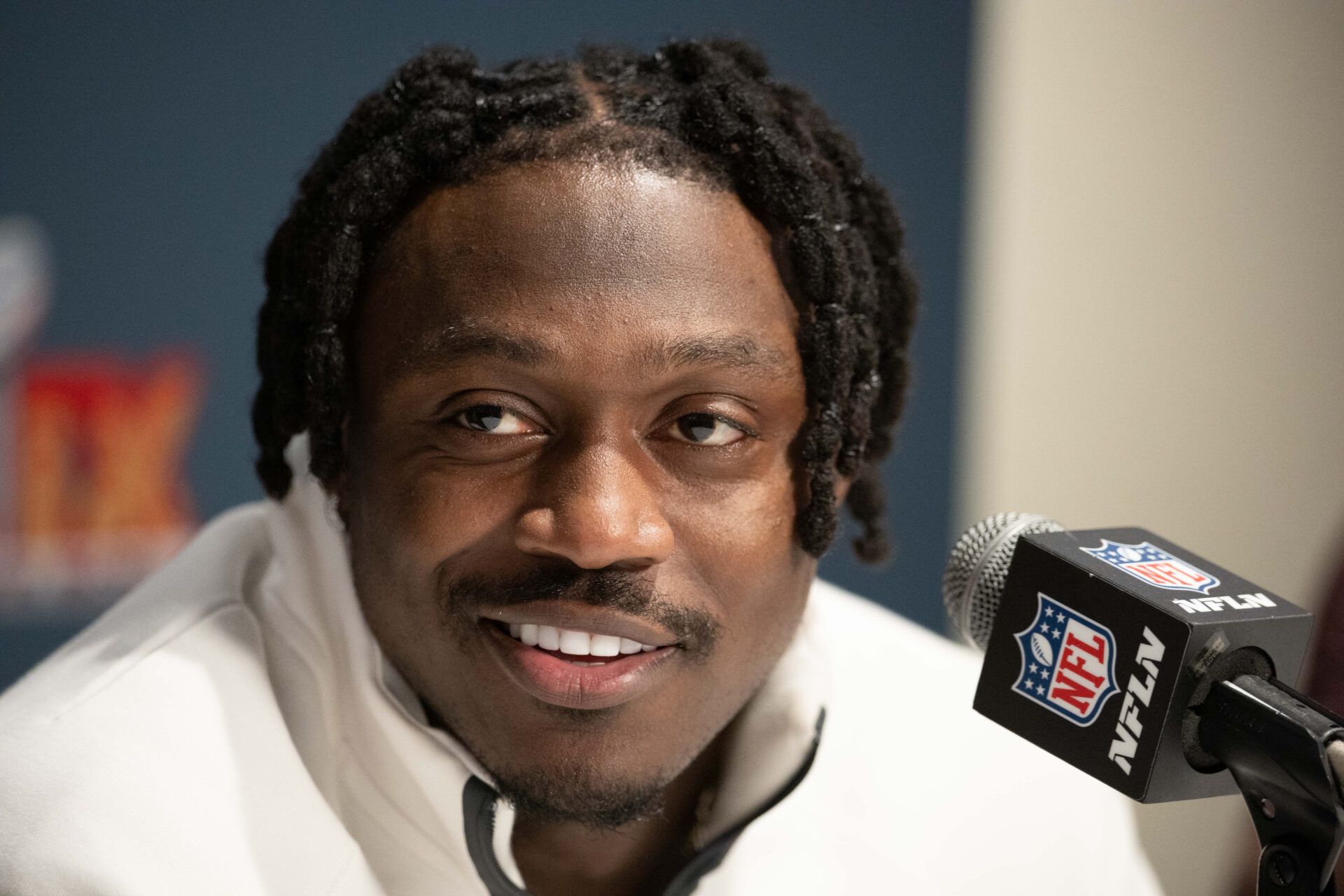 Feb 5, 2025; New Orleans, LA, USA; Philadelphia Eagles wide receiver A.J. Brown speaks with the media during a press conference at Hilton New Orleans Riverside. Mandatory Credit: Bill Streicher-Imagn Images