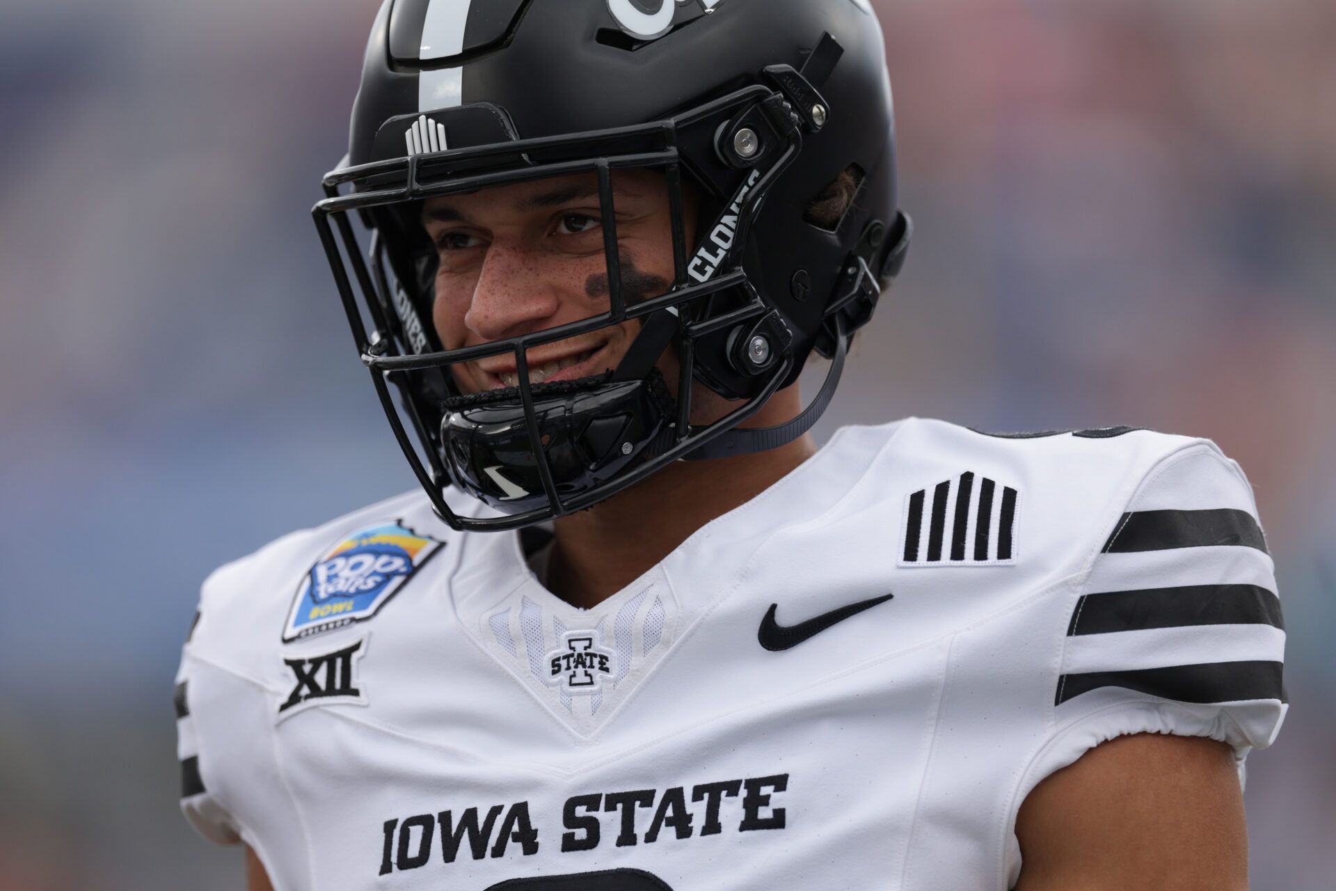 Dec 28, 2024; Orlando, FL, USA; Iowa State Cyclones wide receiver Jayden Higgins (9) warms up before a game against the Miami Hurricanes during the Pop Tarts bowl at Camping World Stadium. Mandatory Credit: Nathan Ray Seebeck-Imagn Images