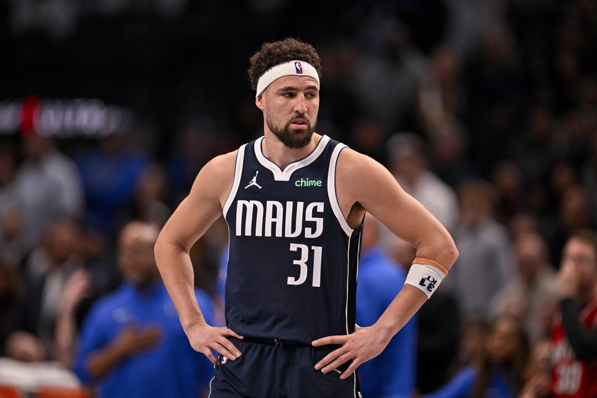 Dallas Mavericks guard Klay Thompson (31) during the game between the Dallas Mavericks and the Golden State Warriors at the American Airlines Center.