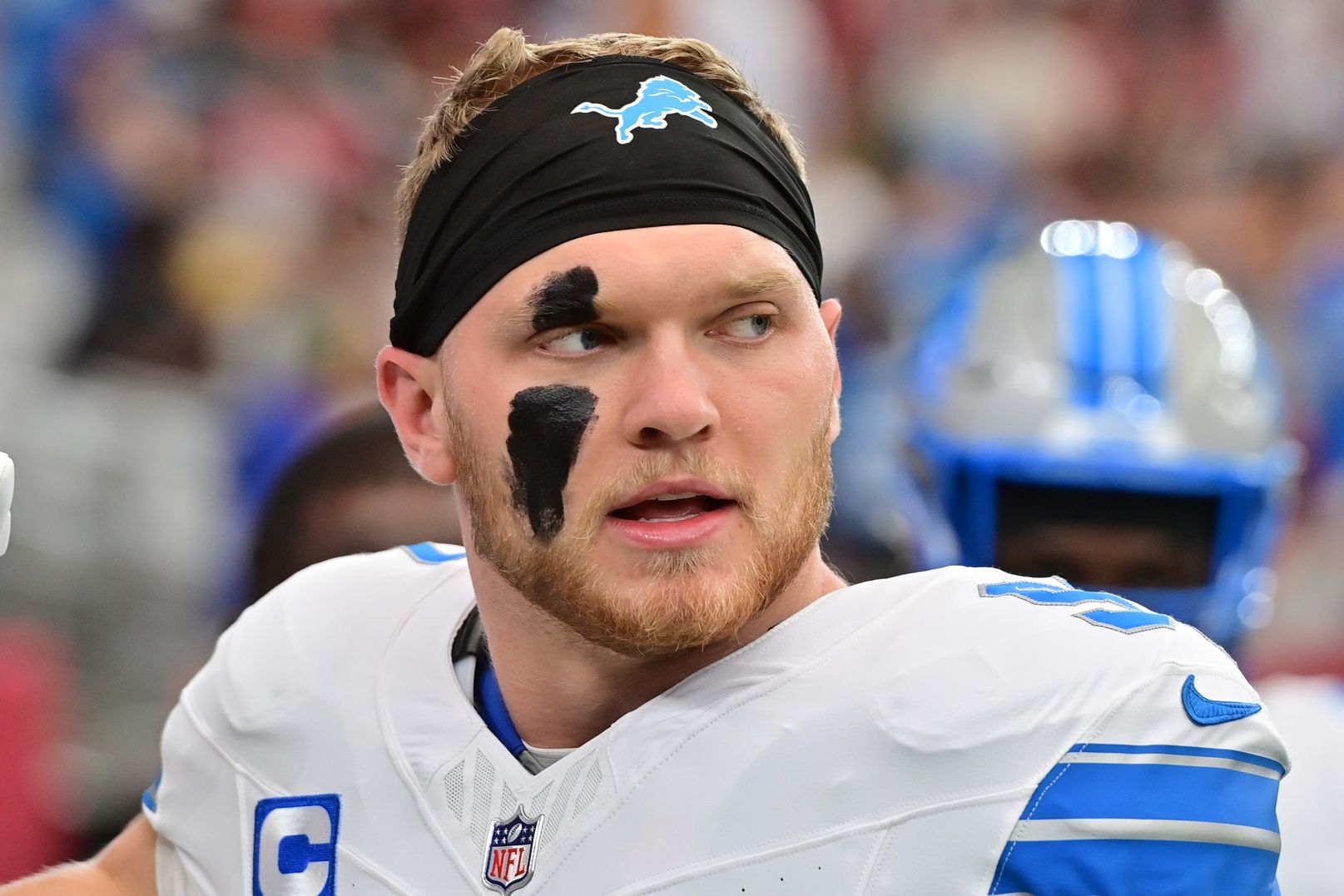 Detroit Lions defensive end Aidan Hutchinson (97) looks on prior to the game against the Arizona Cardinals at State Farm Stadium.