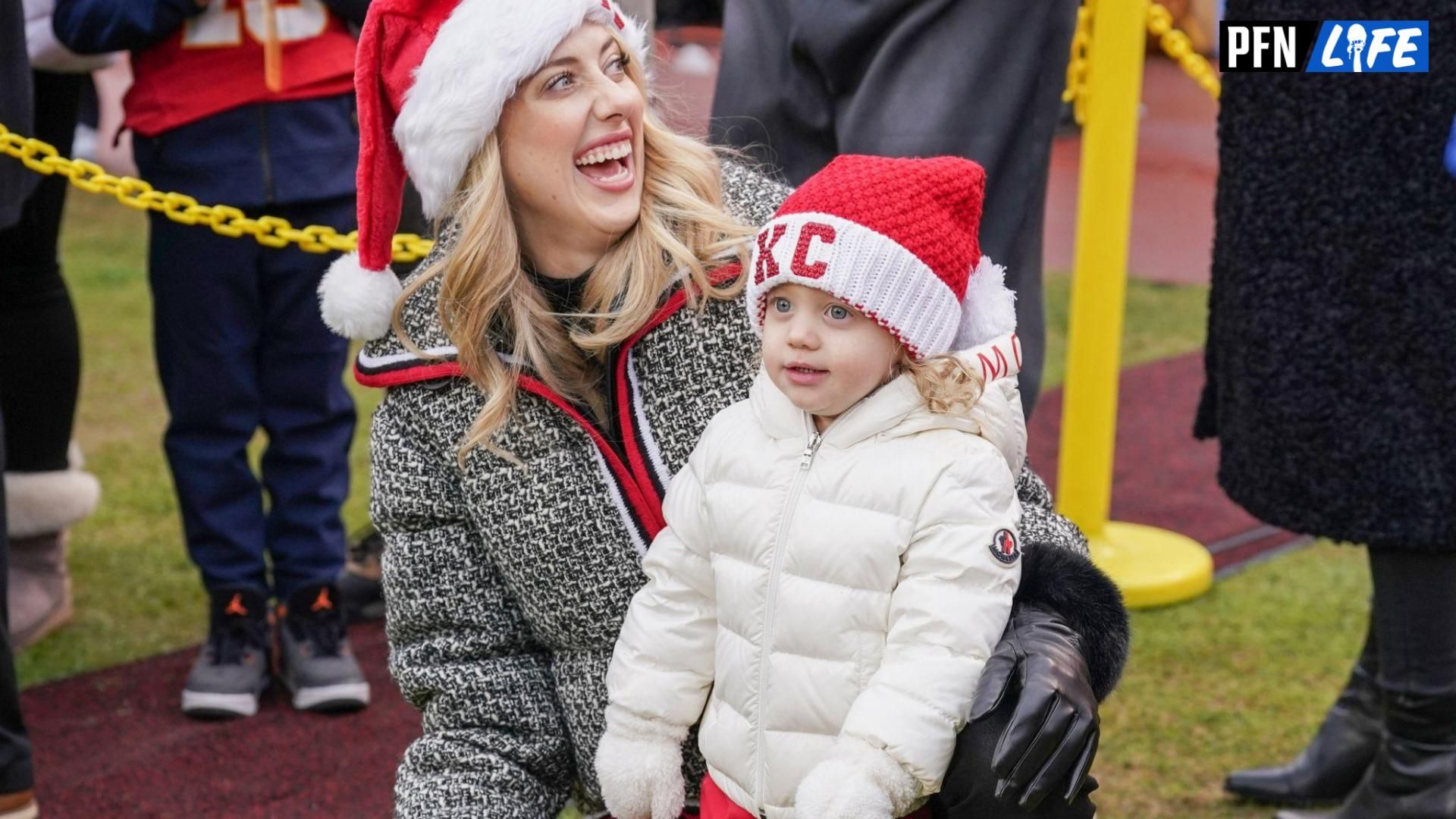 Kansas City Chiefs quarterback Patrick Mahomes (15) wife Brittany and daughter Sterling Skye on field prior to a game between the Kansas City Chiefs and Las Vegas Raiders at GEHA Field at Arrowhead Stadium.