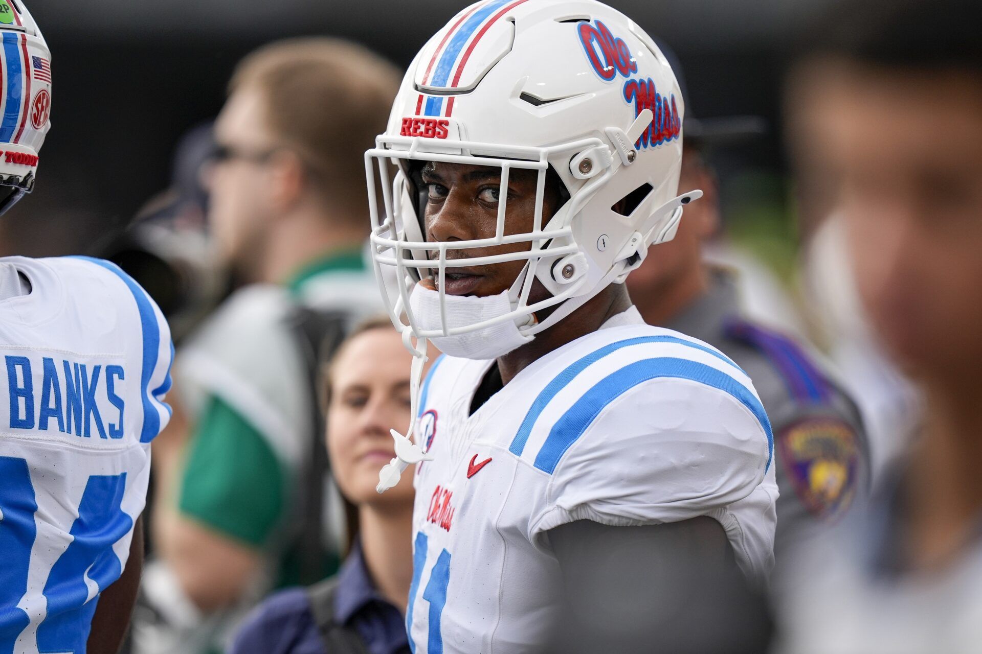 Mississippi Rebels linebacker Chris Paul Jr. (11) warms up before a game against the Wake Forest Demon Deacons at Allegacy Federal Credit Union Stadium.