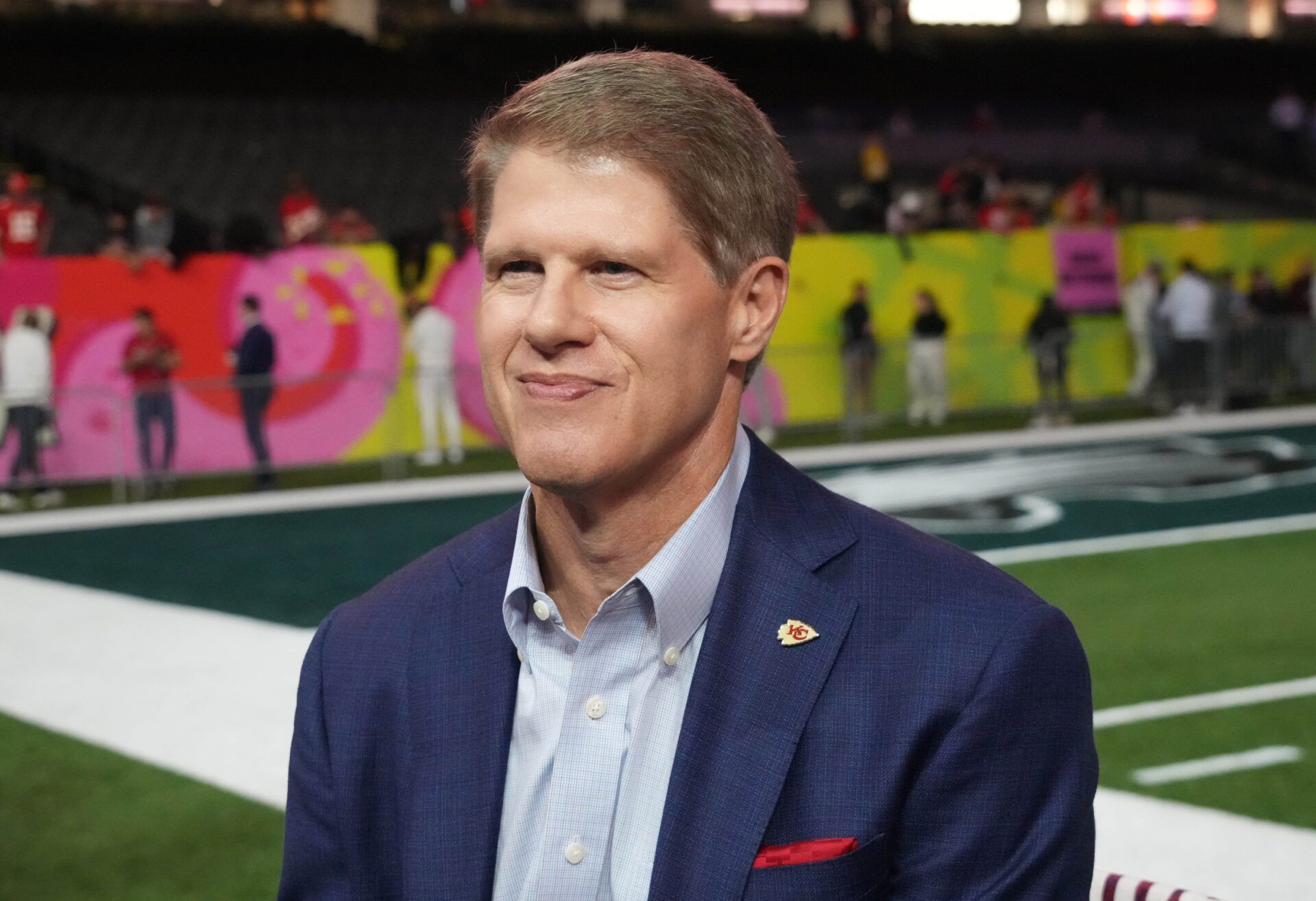 Kansas City Chiefs executive Clark Hunt is interviewed during Super Bowl LIX Opening Night at Caesars Superdome.