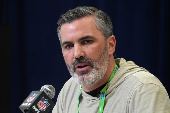 Feb 27, 2025; Indianapolis, IN, USA; Cleveland Browns coach Kevin Stefanski speaks during the 2025 NFL Scouting Combine at the Indiana Convention Center. Mandatory Credit: Kirby Lee-Imagn Images