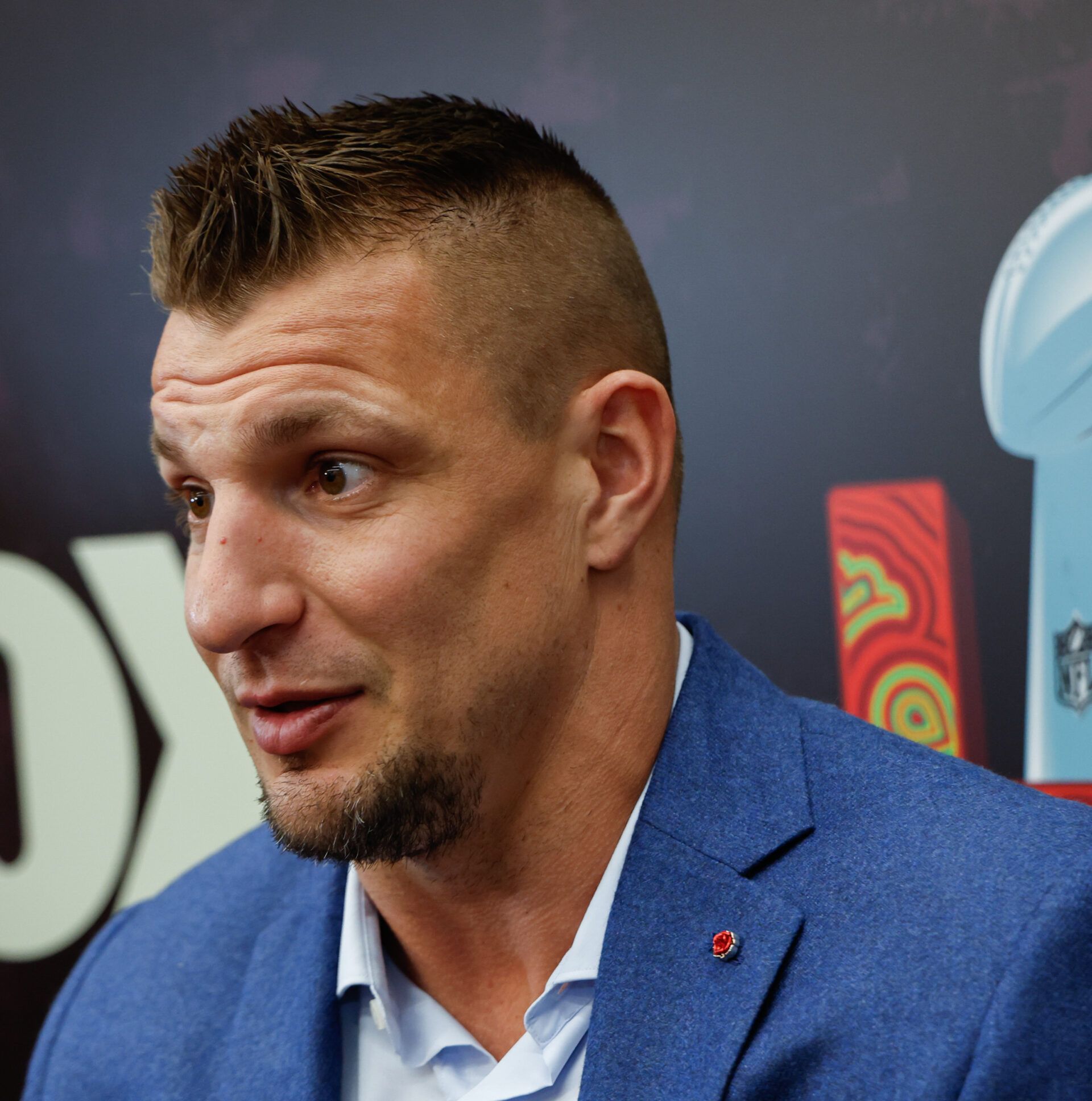 Feb 6, 2025; New Orleans, LA, USA; Fox Sports NFL Studio analyst Rob Gronkowski during a Fox Sports media party in advance of Super Bowl LIX at Convention Center. Mandatory Credit: Stephen Lew-Imagn Images