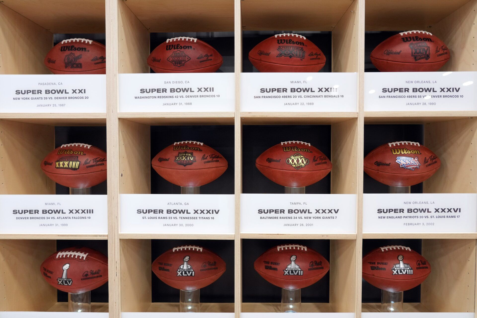 Wilson official Duke football with Super Bowl logos at the NFL Experience at the Mandalay Bay South Convention Center.