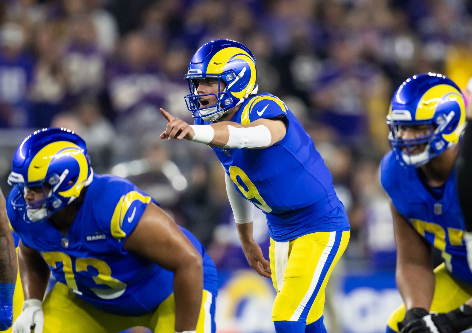 Los Angeles Rams quarterback Matthew Stafford (9) against the Minnesota Vikings during an NFC wild card game at State Farm Stadium.