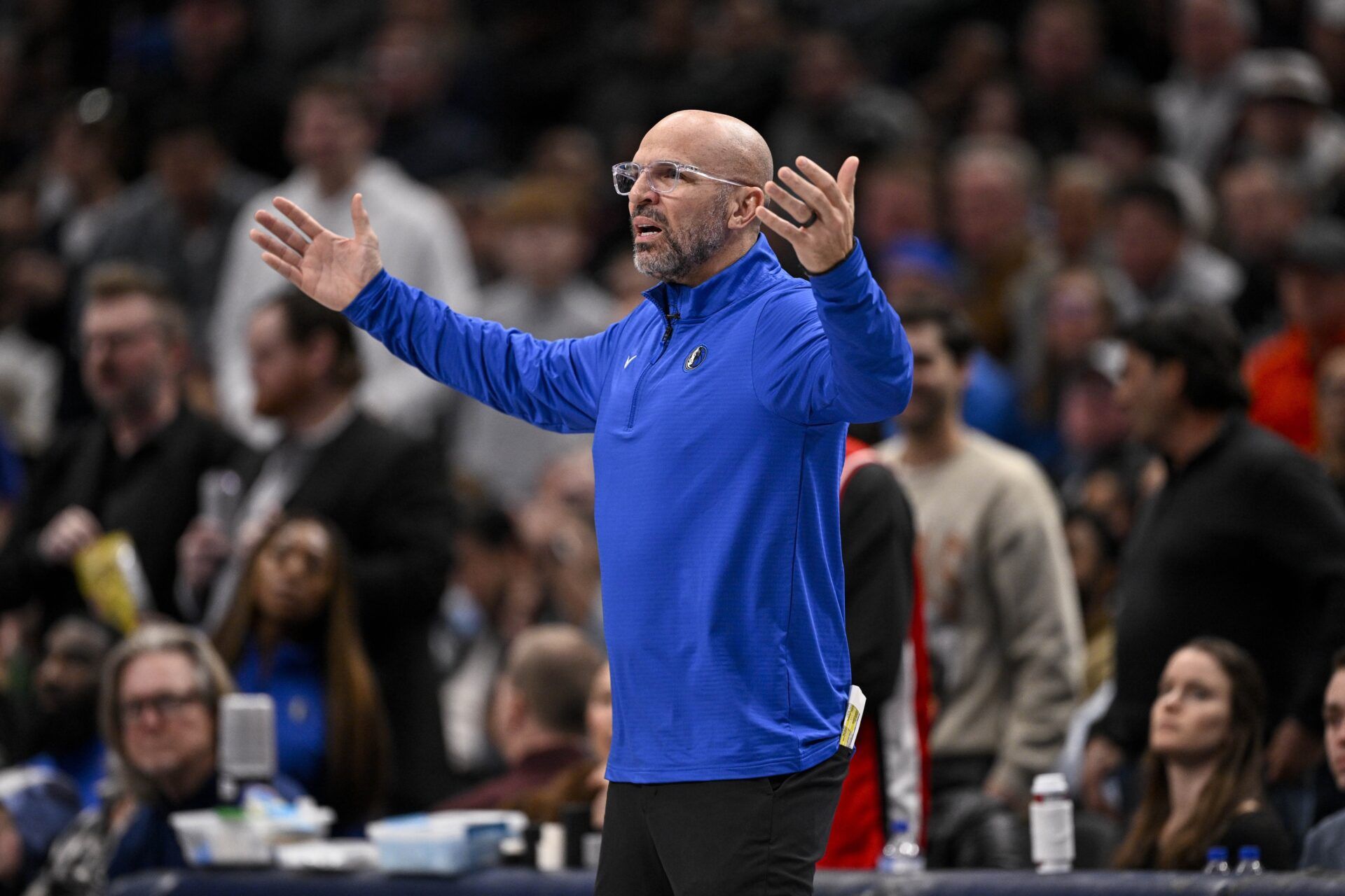 Dallas Mavericks head coach Jason Kidd during the game between the Dallas Mavericks and the Golden State Warriors at the American Airlines Center.