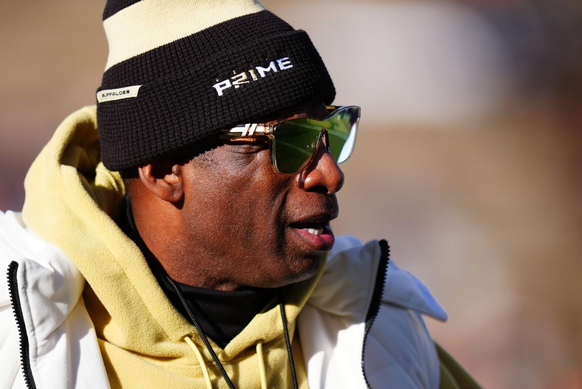 Nov 29, 2024; Boulder, Colorado, USA; Colorado Buffaloes head coach Deion Sanders before the game against the Oklahoma State Cowboys at Folsom Field. Mandatory Credit: Ron Chenoy-Imagn Images