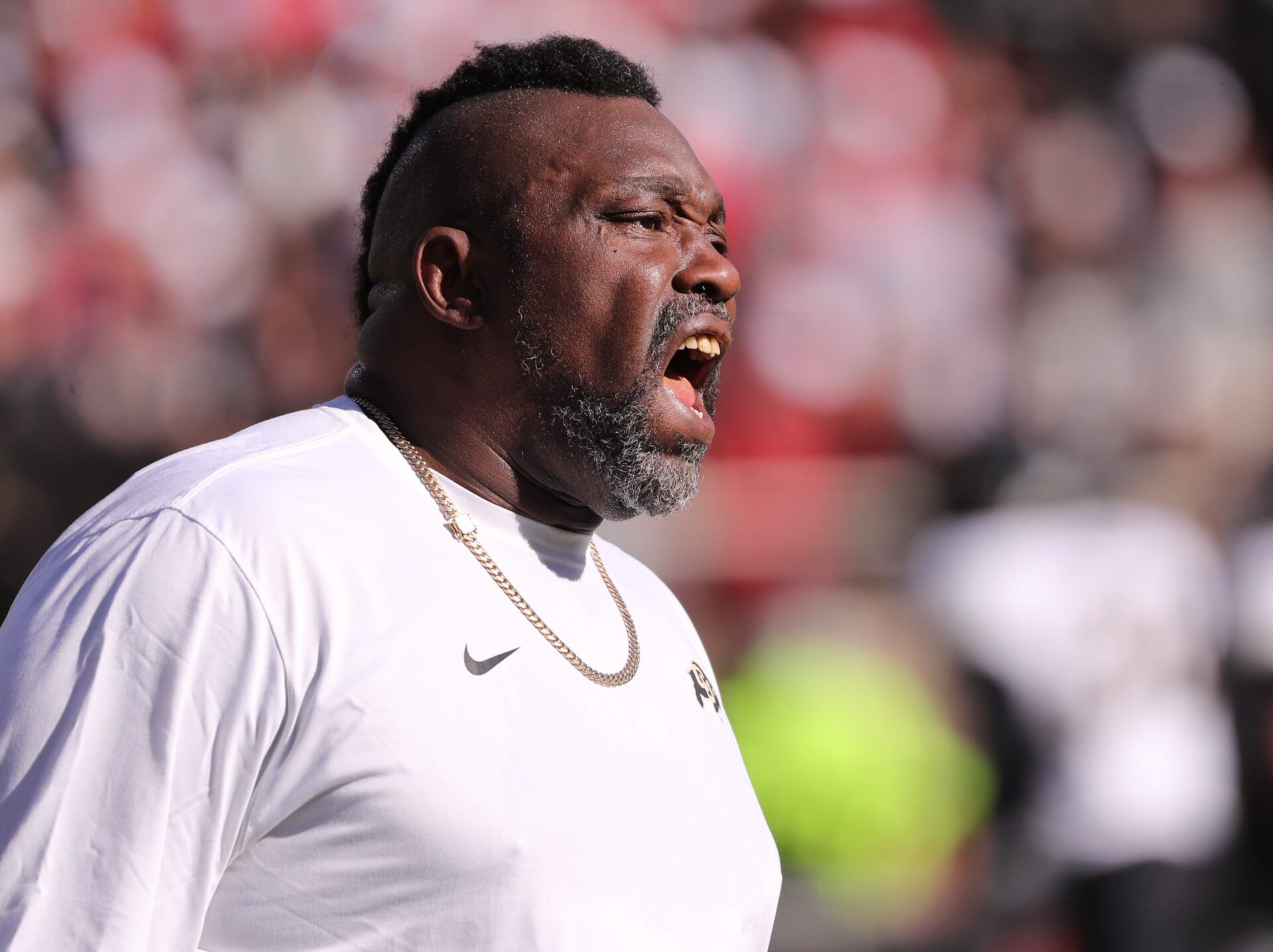 Colorado senior quality control analyst Warren Sapp yells during in a Big 12 football game Saturday, Nov. 9, 2024, at Jones AT&T Stadium.