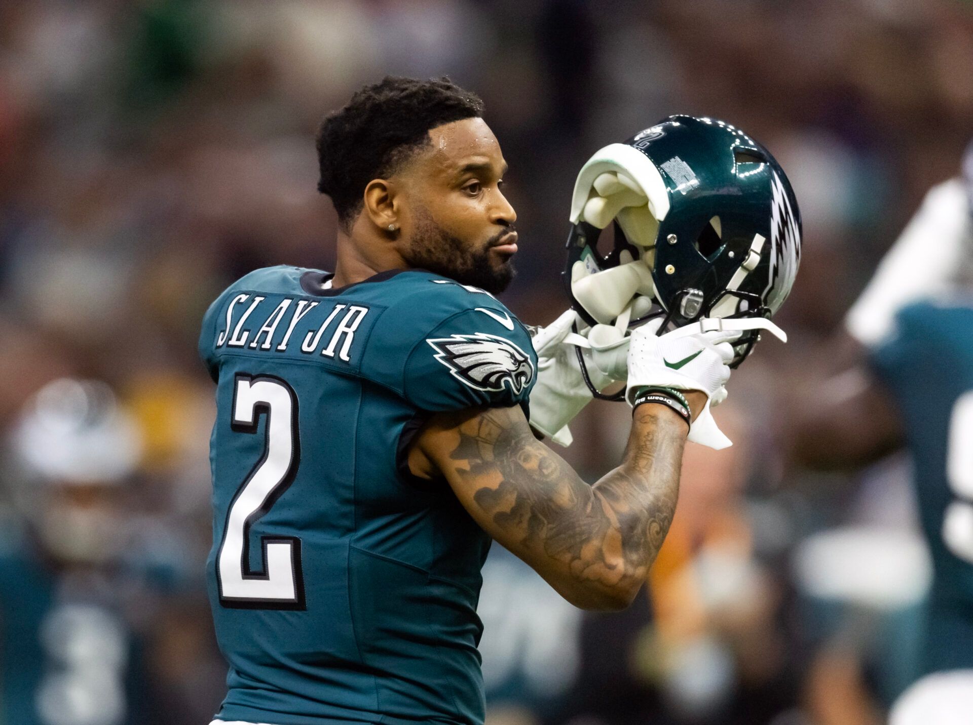 Feb 9, 2025; New Orleans, LA, USA; Philadelphia Eagles cornerback Darius Slay Jr. (2) against the Kansas City Chiefs during Super Bowl LIX at Ceasars Superdome. Mandatory Credit: Mark J. Rebilas-Imagn Images