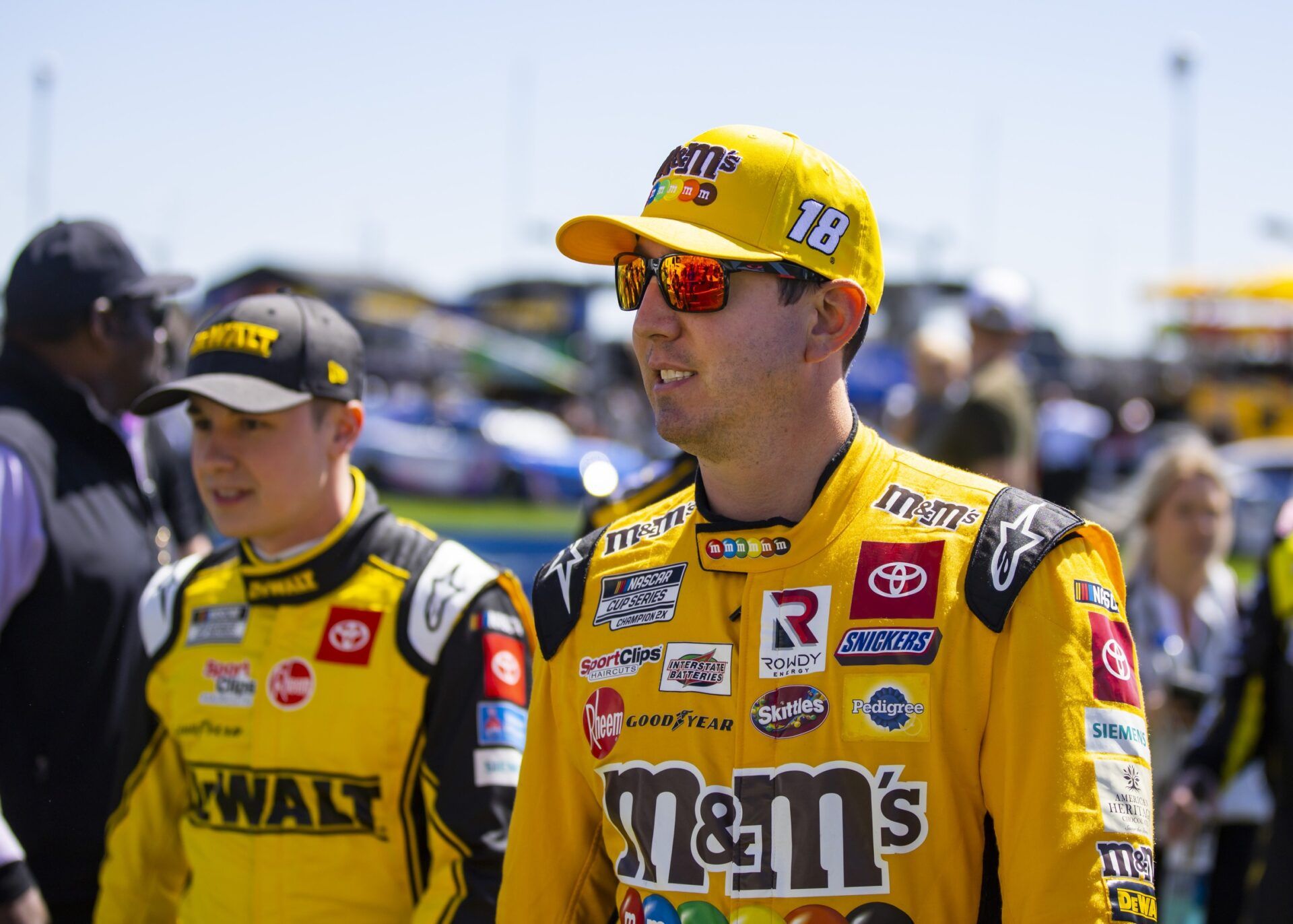 NASCAR Cup Series driver Kyle Busch (right) with Christopher Bell during the Folds of Honor QuikTrip 500 at Atlanta Motor Speedway.