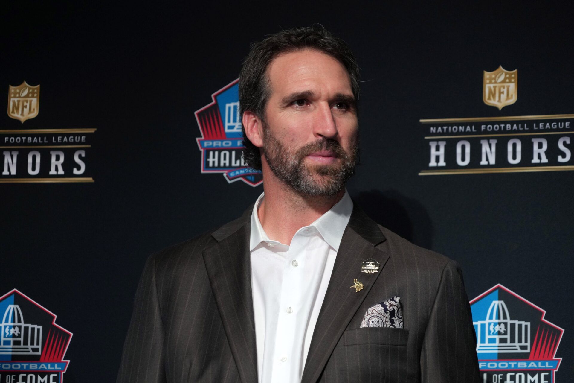 Jared Allen during the Pro Football Hall of Fame Class of 2025 press conference at the Saenger Theater.