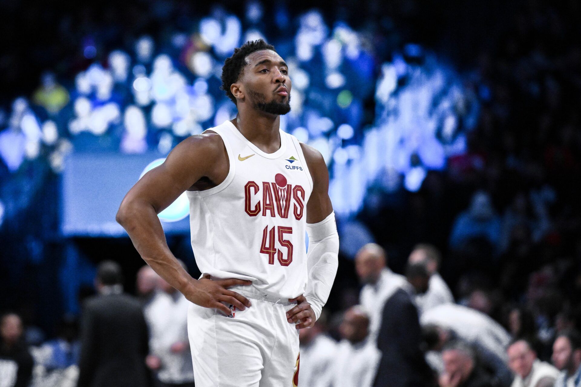 Cleveland Cavaliers guard Donovan Mitchell (45) during the second half against the Brooklyn Nets at Barclays Center.