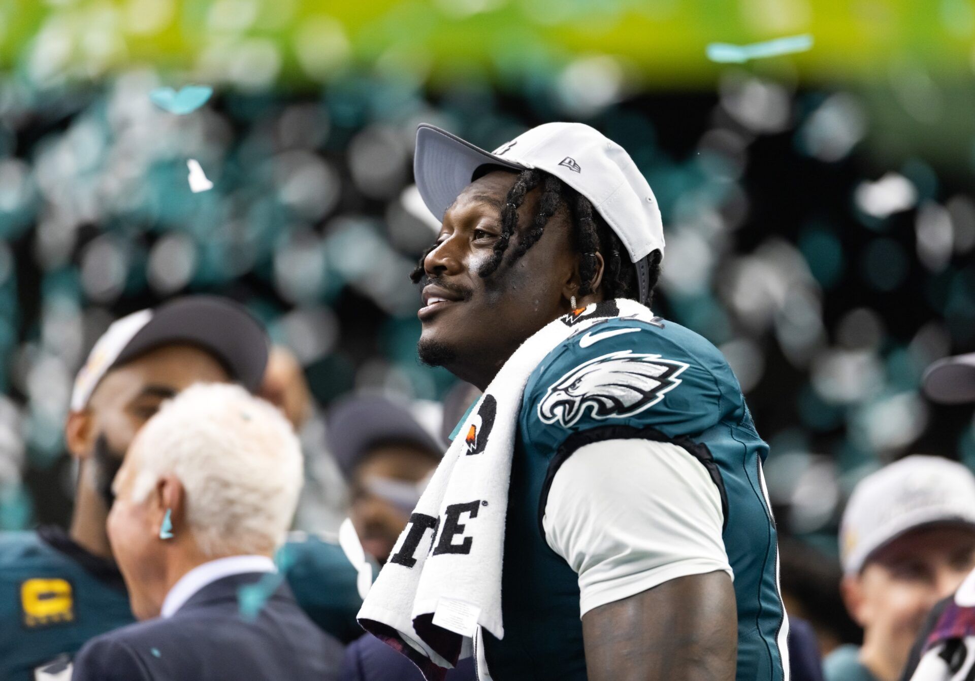 Philadelphia Eagles wide receiver A.J. Brown (11) celebrates after defeating the Kansas City Chiefs during Super Bowl LIX at Ceasars Superdome.