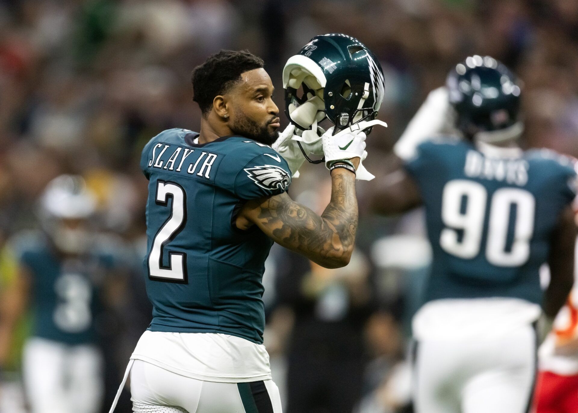 Philadelphia Eagles cornerback Darius Slay Jr. (2) against the Kansas City Chiefs during Super Bowl LIX at Ceasars Superdome.