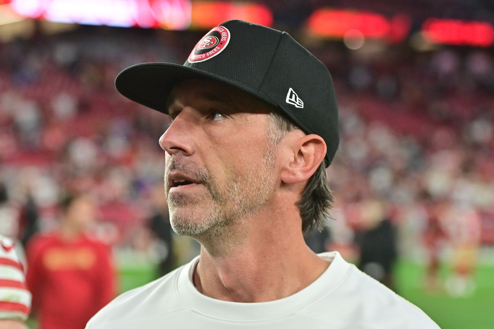 San Francisco 49ers head coach Kyle Shanahan looks on after losing to the Arizona Cardinals at State Farm Stadium.