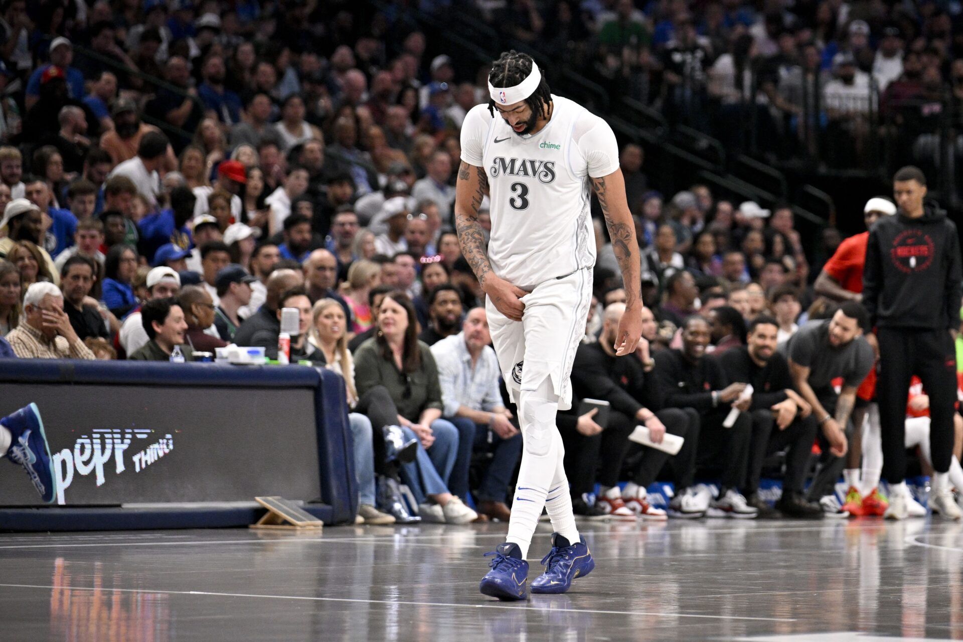 Dallas Mavericks forward Anthony Davis (3) leaves the game against the Houston Rockets during the third quarter at the American Airlines Center.