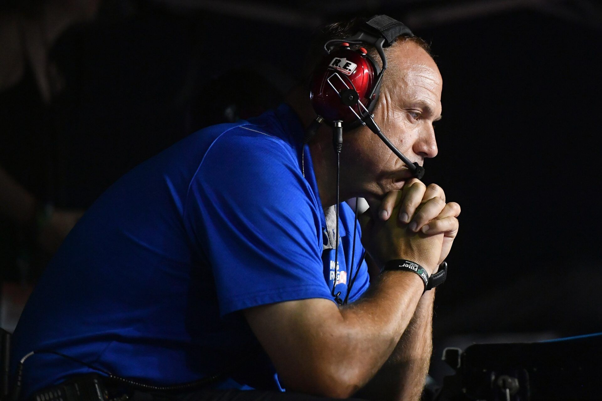 Kaulig Racing president Chris Rice watches his driver Ross Chastain (16) during the Firecracker 250 at Daytona International Speedway.