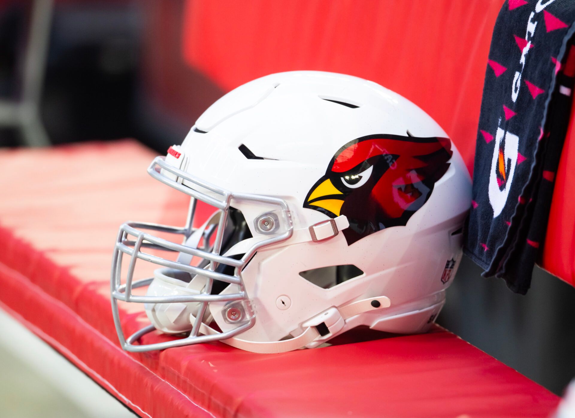 Detailed view of an Arizona Cardinals helmet at State Farm Stadium.