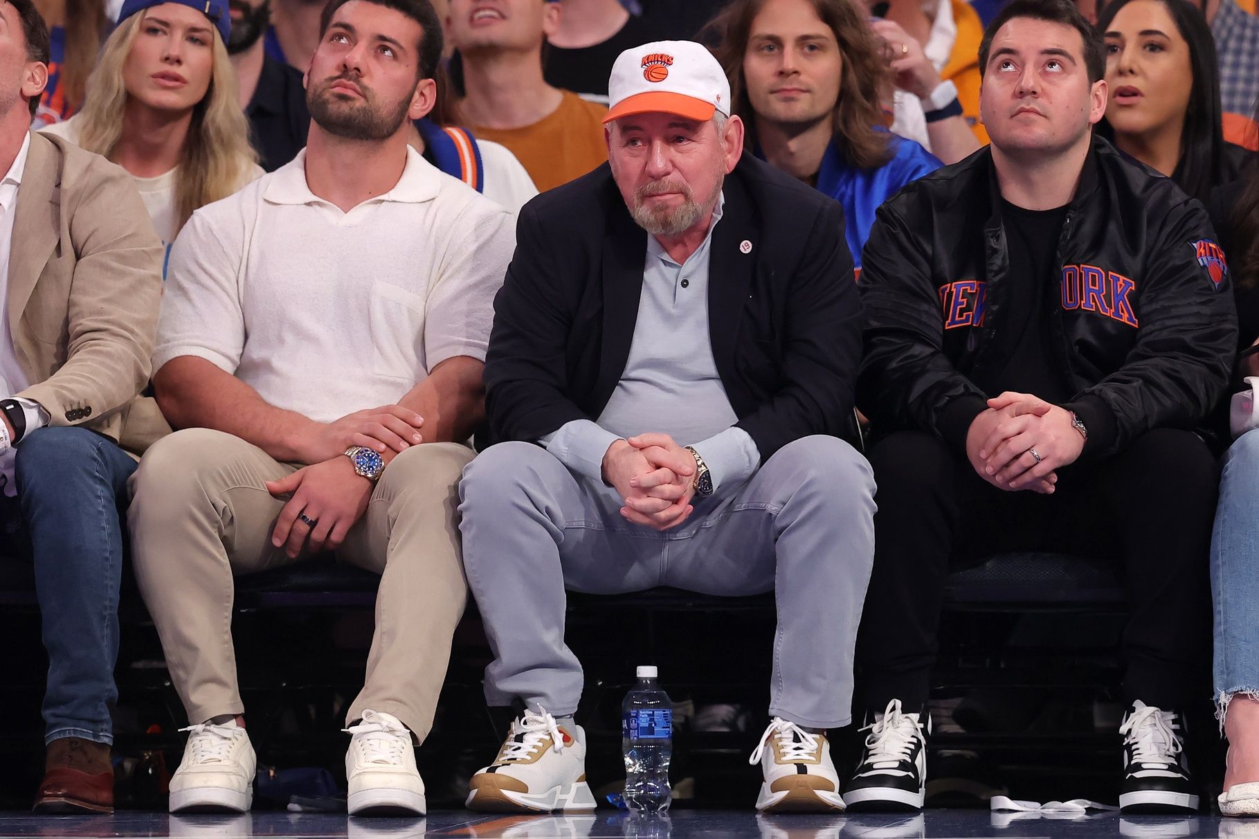 New York Knicks executive chairman James Dolan sits court side during the first quarter of game seven of the second round of the 2024 NBA playoffs against the Indiana Pacers at Madison Square Garden.