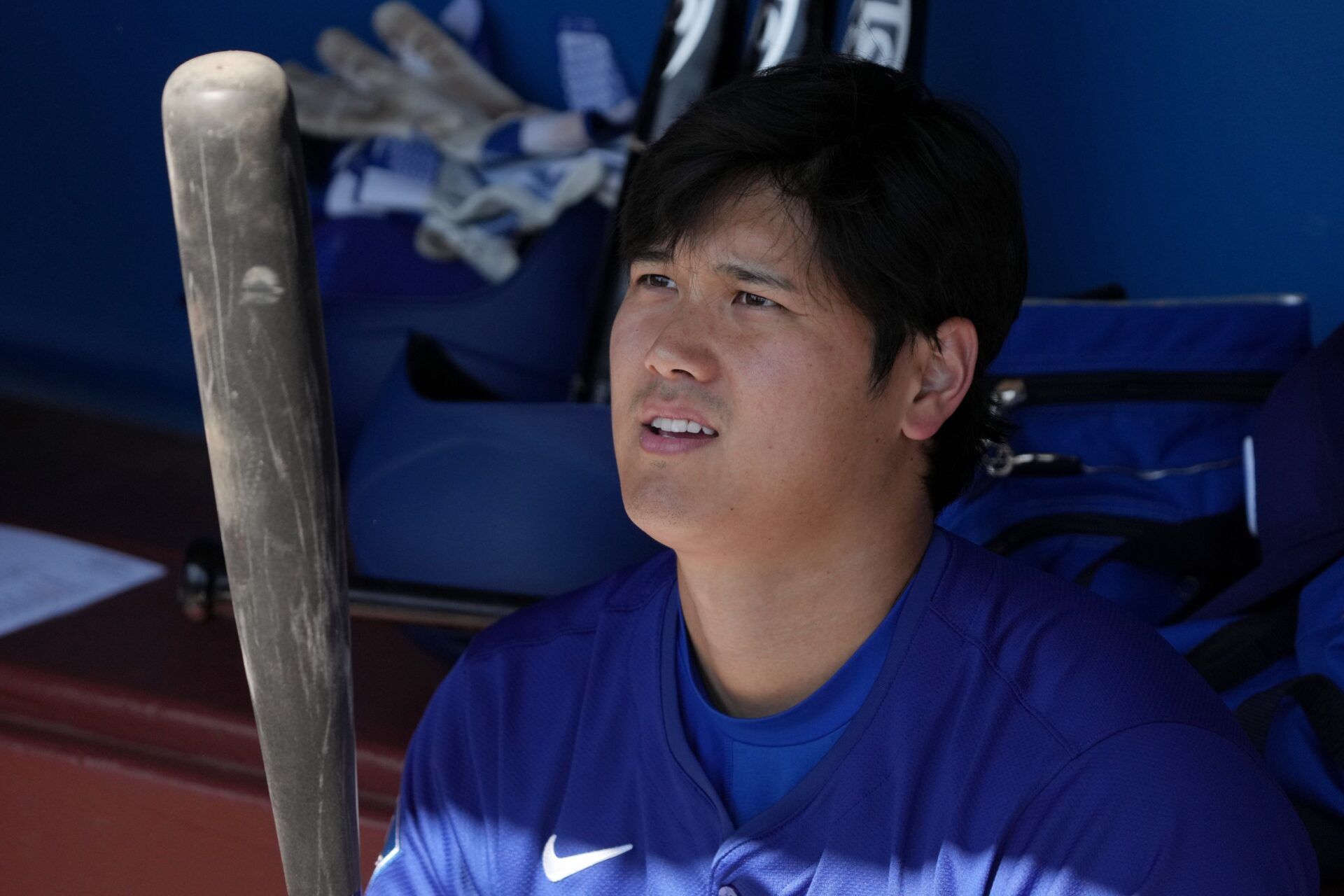 Los Angeles Dodgers Shohei Ohtani (17) gets ready to hit against the Chicago White Sox before a game at Camelback Ranch-Glendale.