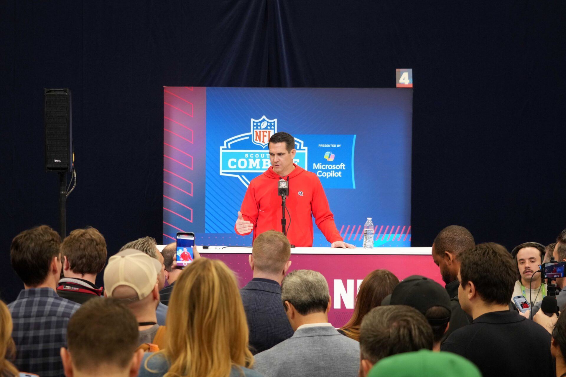 New York Giants general manager Joe Schoen speaks during the NFL Scouting Combine at the Indiana Convention Center.