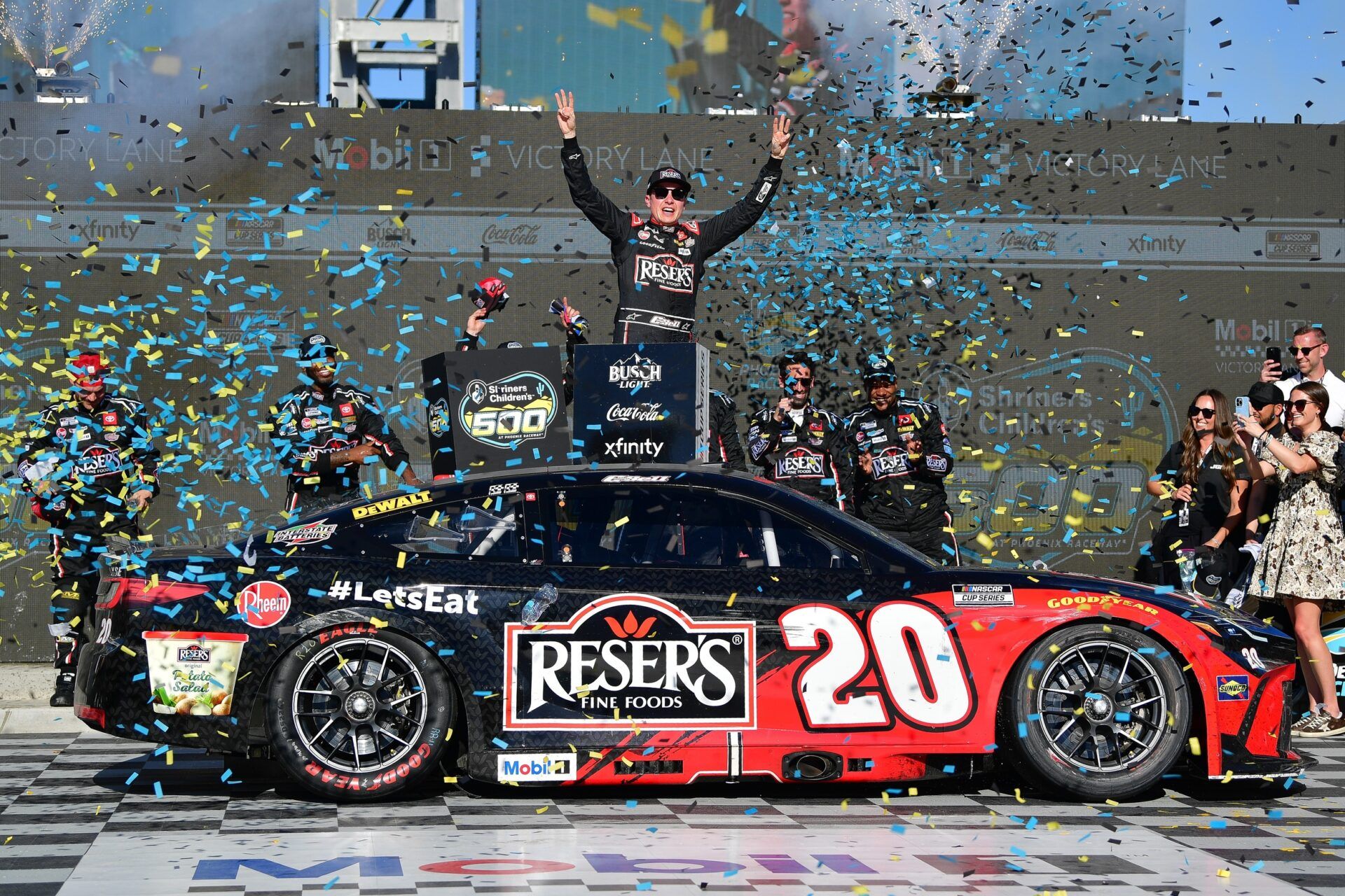 NASCAR Cup Series driver Christopher Bell (20) celebrates his victory of the Shriners Children’s 500 at Phoenix Raceway.