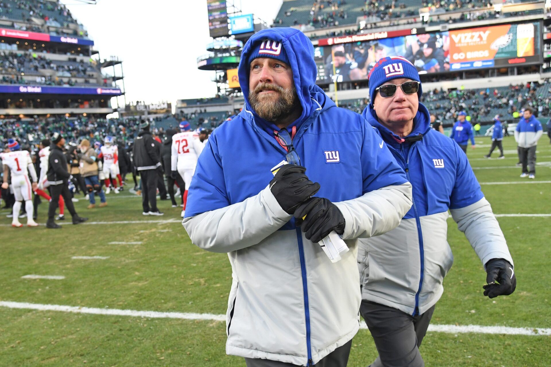 New York Giants head coach Brian Daboll walks off the field after loss to Philadelphia Eagles at Lincoln Financial Field.