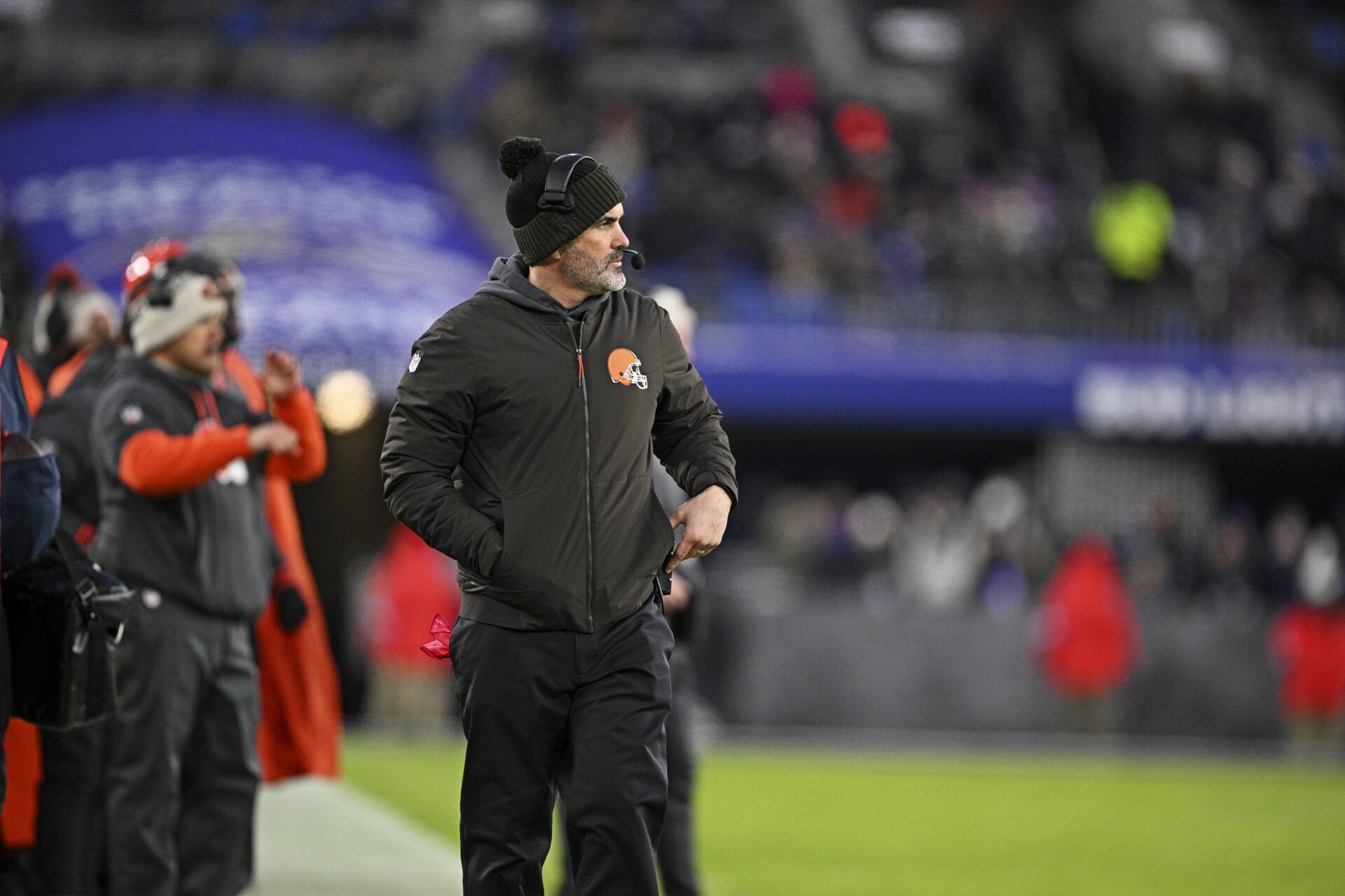 Cleveland Browns head coach Kevin Stefanski looks on during the second quarter against the Baltimore Ravens at M&T Bank Stadium.