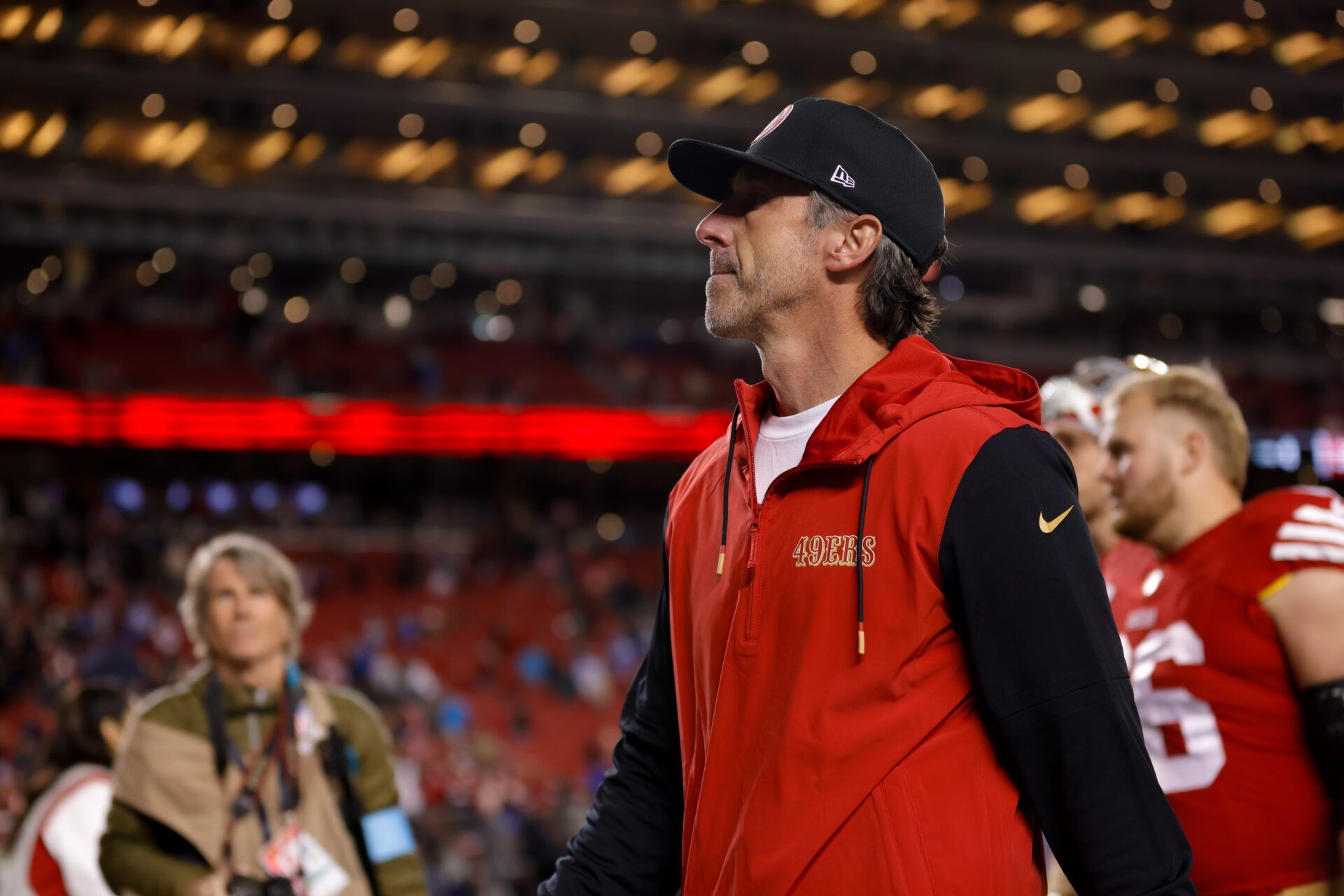 San Francisco 49ers head coach Kyle Shanahan walks off the field after the game against the Detroit Lions at Levi's Stadium.