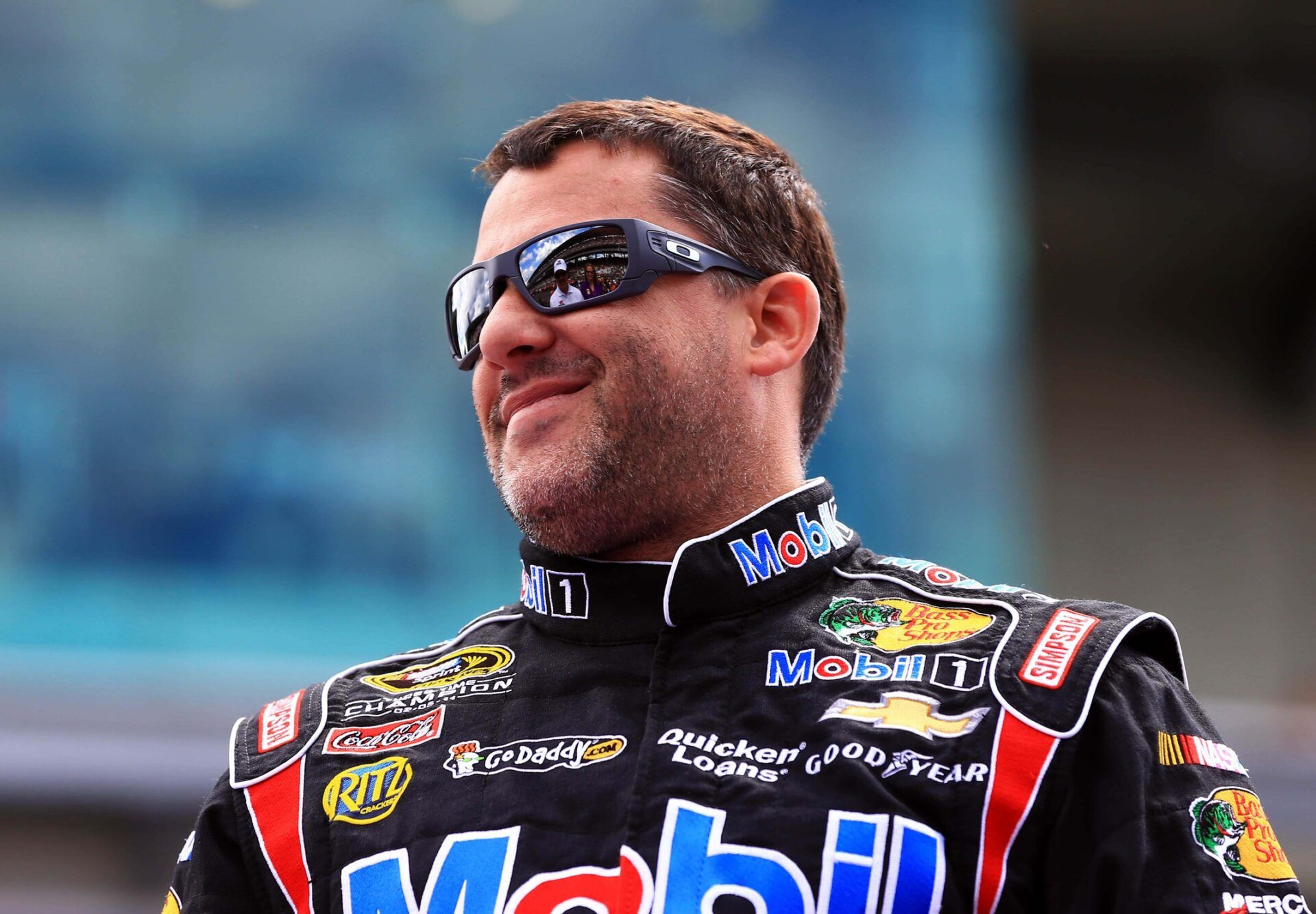 NASCAR Sprint Cup Series driver Tony Stewart during drivers introductions prior to the Samuel Deeds 400 at the Indianapolis Motor Speedway.