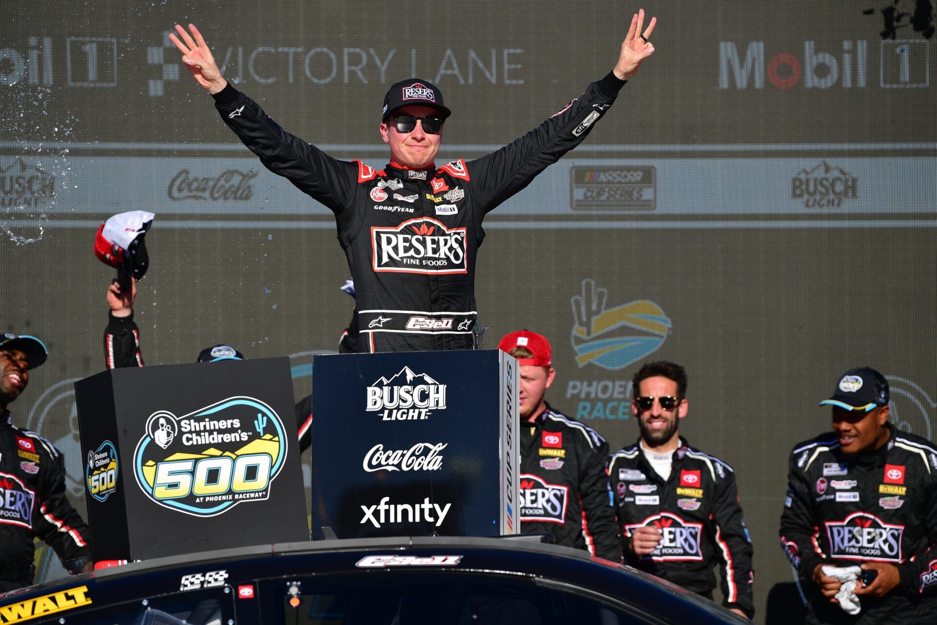 NASCAR Cup Series driver Christopher Bell (20) celebrates his victory of the Shriners Children’s 500 at Phoenix Raceway.