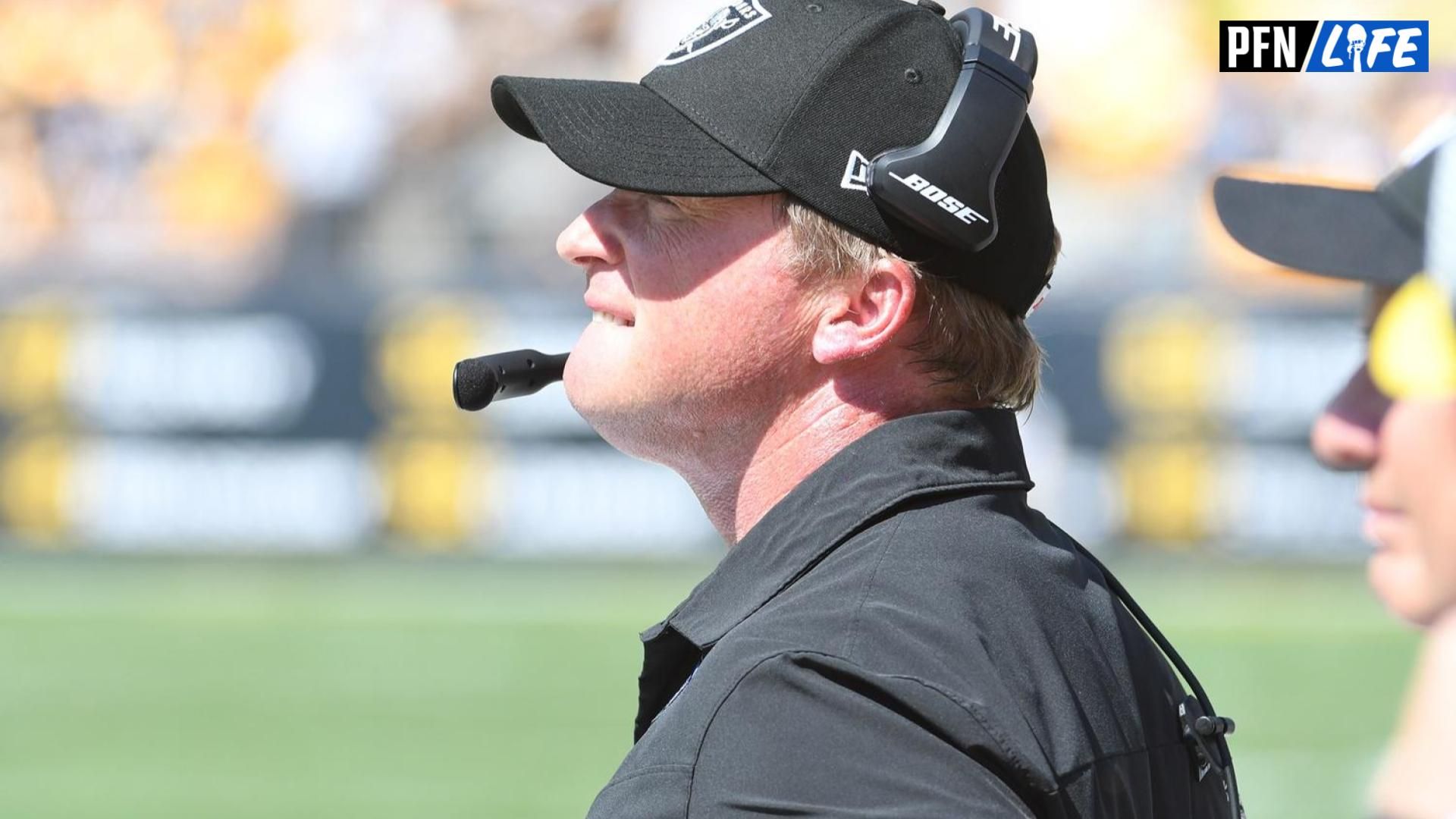 Las Vegas Raiders head coach Jon Gruden watches the first quarter against the Pittsburgh Steelers at Heinz Field.