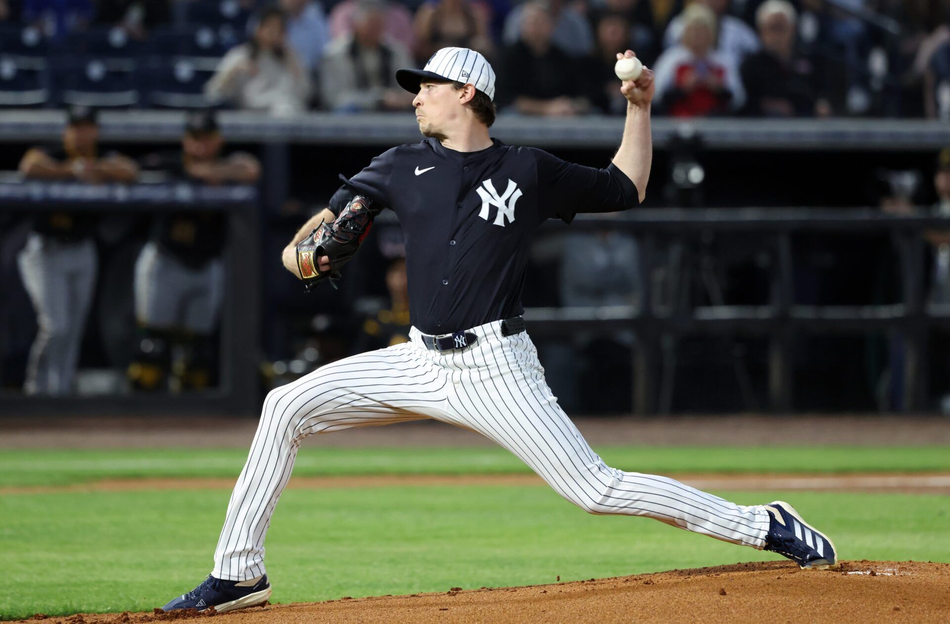 New York Yankees starting pitcher Max Fried (54) throws a pitch during the first inning against the Pittsburgh Pirates at George M. Steinbrenner Field