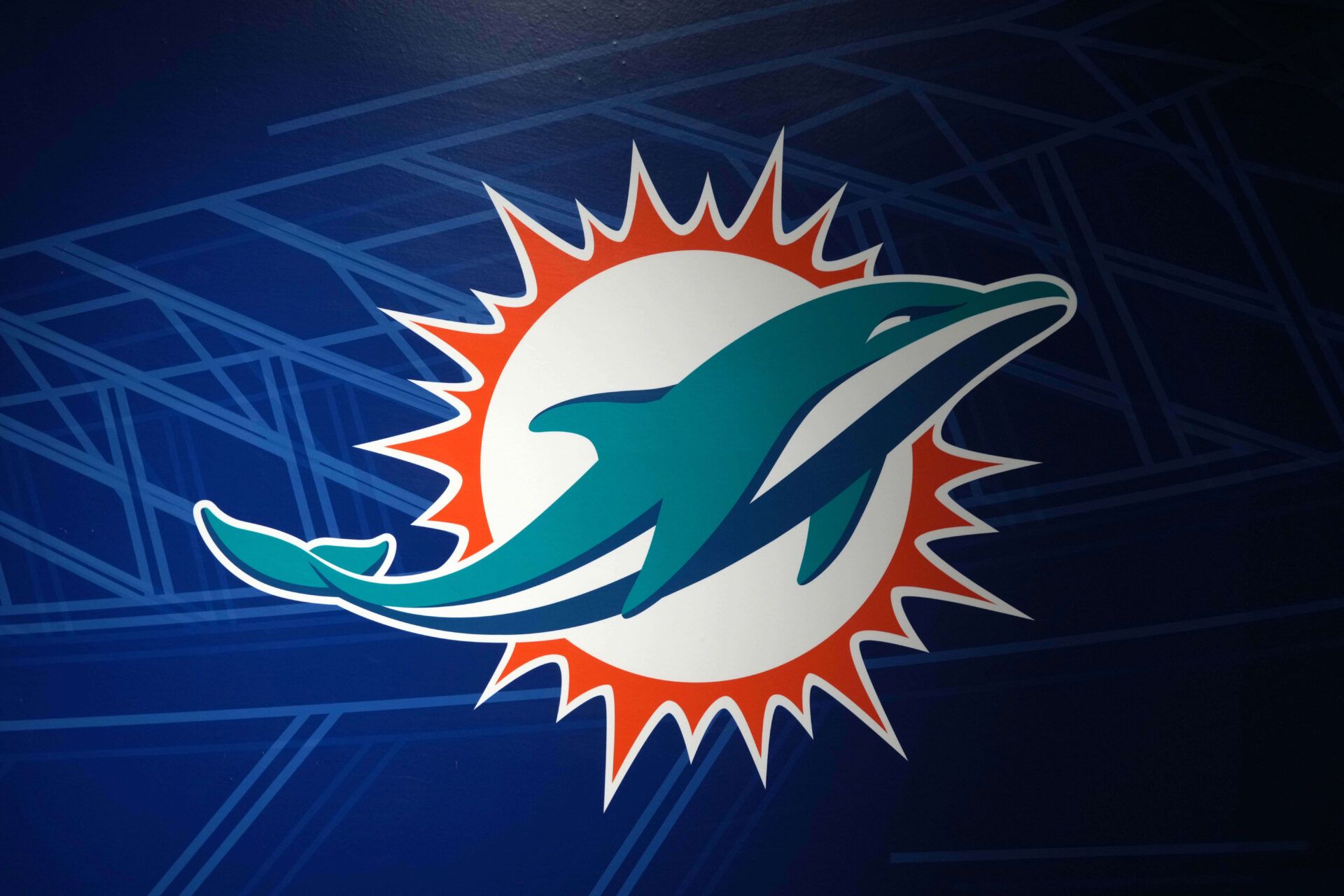 Oct 9, 2021; London, England, United Kingdom; A Miami Dolphins logo is seen at Tottenham Hogspur Stadium. Mandatory Credit: Kirby Lee-USA TODAY Sports