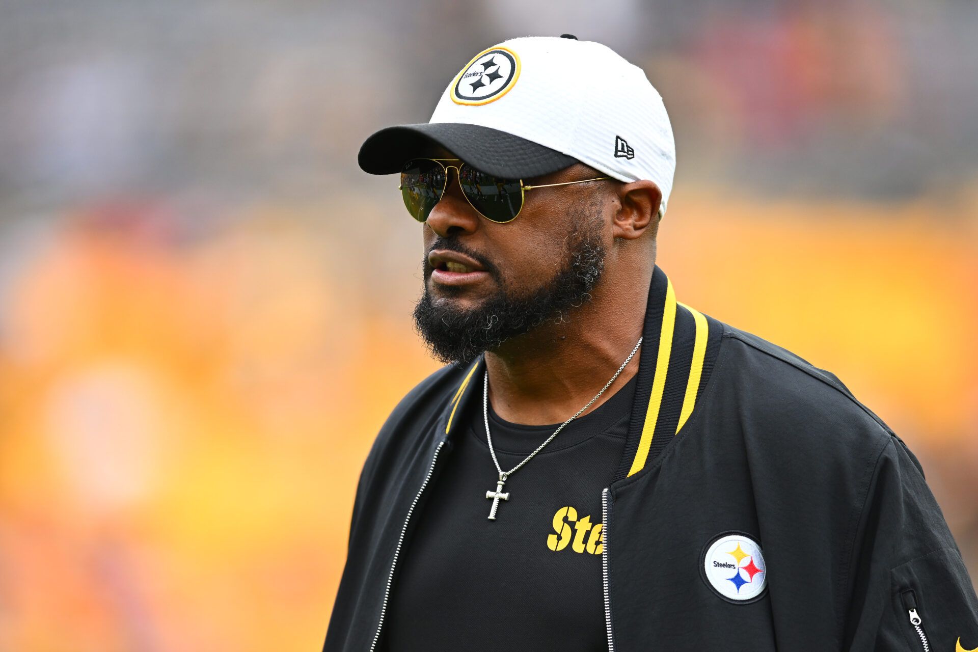 PITTSBURGH, PENNSYLVANIA - DECEMBER 25: Head coach Mike Tomlin of the Pittsburgh Steelers looks on during warm ups prior to the game against the Kansas City Chiefs at Acrisure Stadium on December 25, 2024 in Pittsburgh, Pennsylvania. (Photo by Joe Sargent/Getty Images)