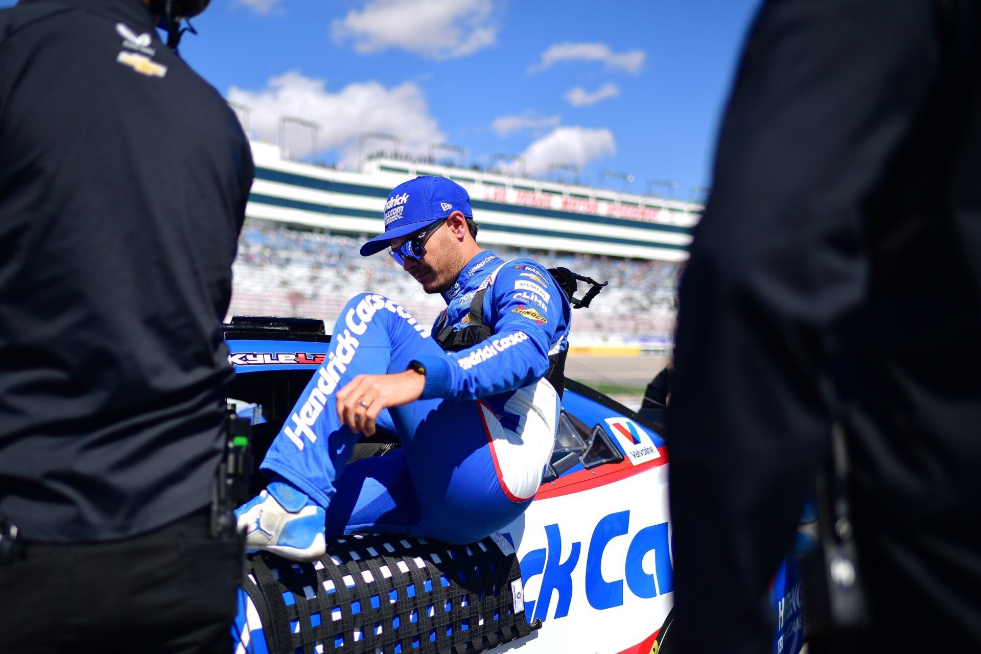 NASCAR Cup Series driver Kyle Larson (5) during qualifying for the Pennzoil 400 at Las Vegas Motor Speedway.