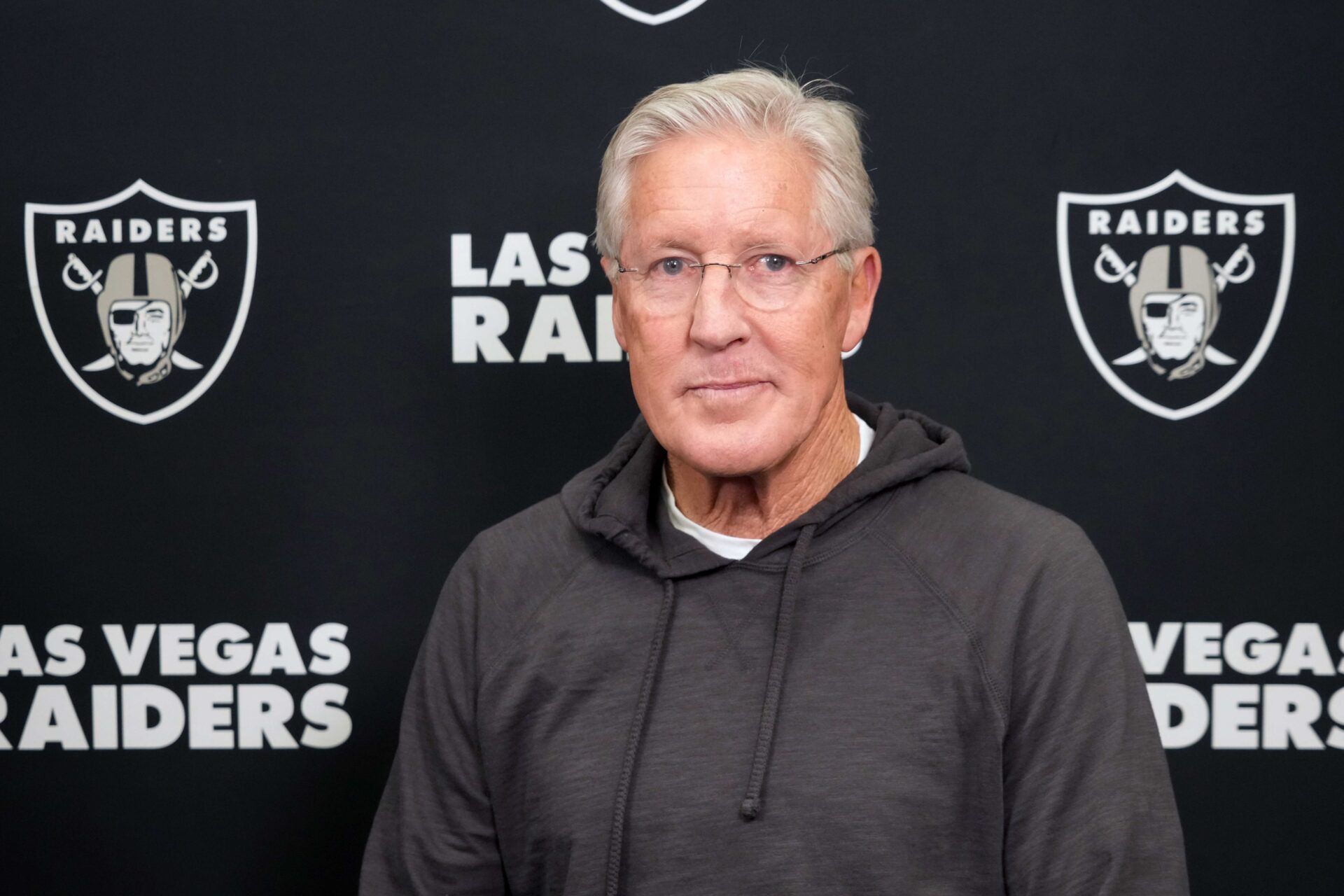 Las Vegas Raiders coach Pete Carroll on radio row during the NFL Scouting Combine at the Indiana Convention Center.