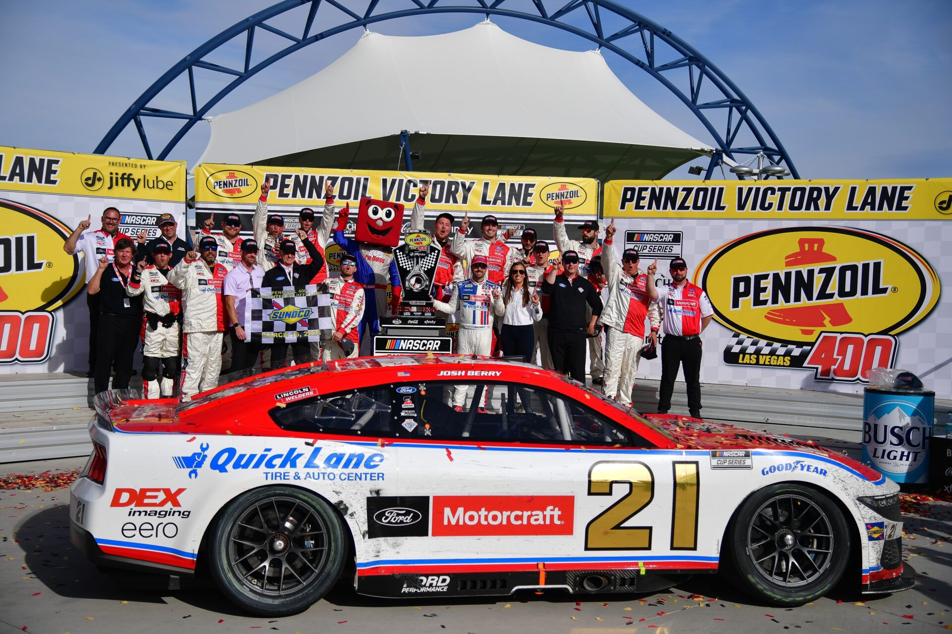 Josh Berry lauded Wood Brothers Racing after claiming his first NASCAR Cup Series race victory in the 2025 Pennzoil 400 at Las Vegas.