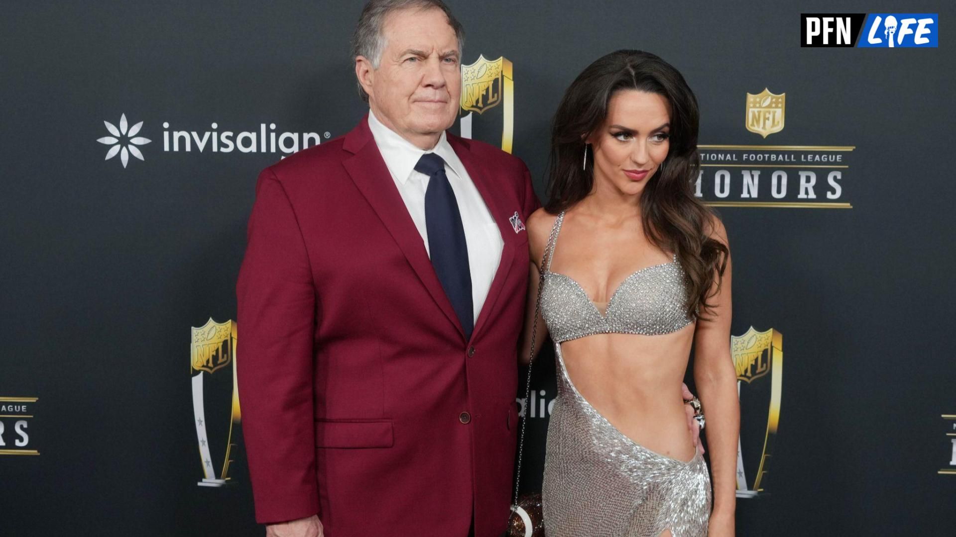 Bill Belichick and Jordon Hudson on the red carpet before Super Bowl LIX NFL Honors at Saenger Theatre.