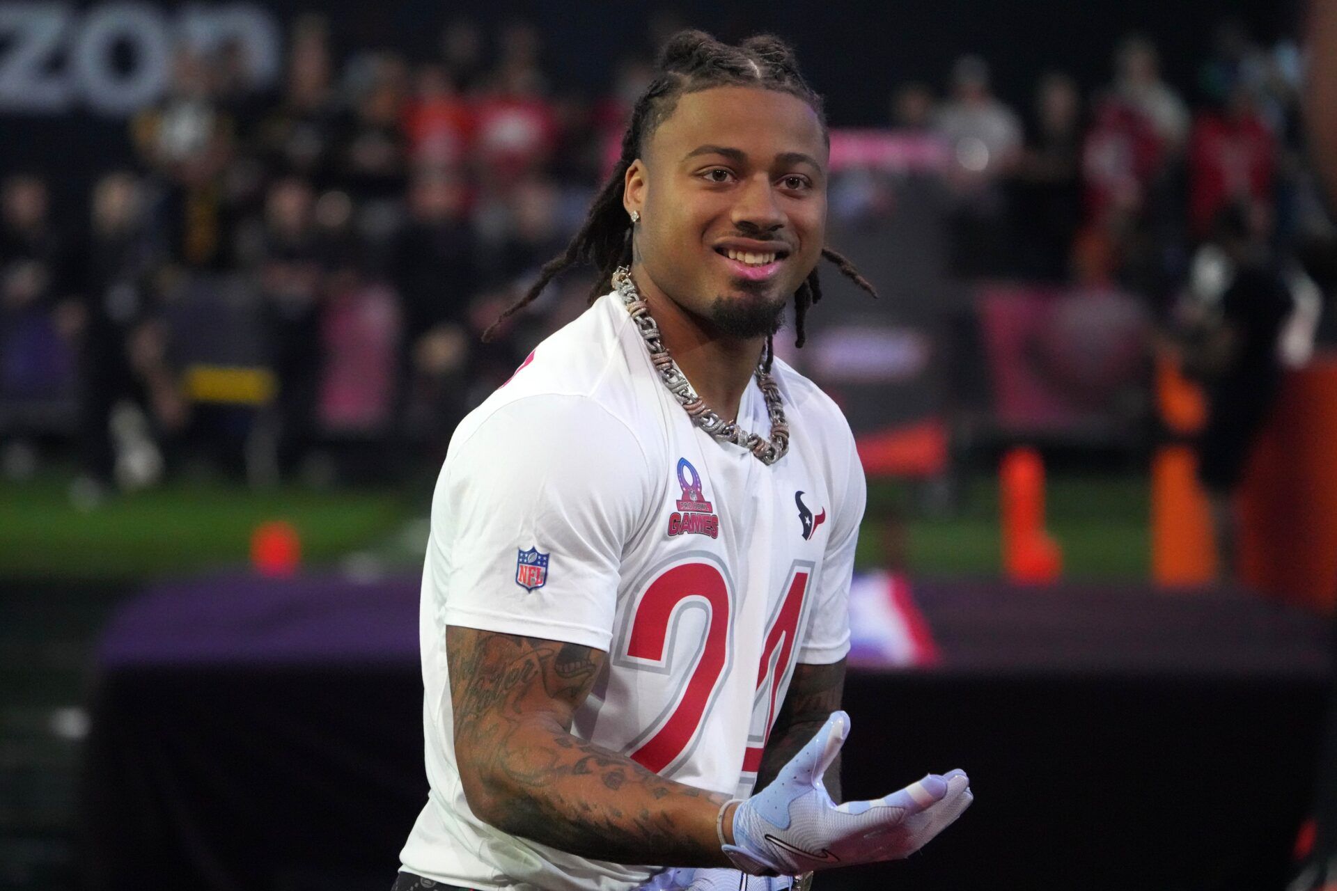 AFC defensive back Derek Stingley Jr. of the Houston Texans (24) during the Satisfying Catches event at the Pro Bowl Skills Challenge at Nicholson Fieldhouse.