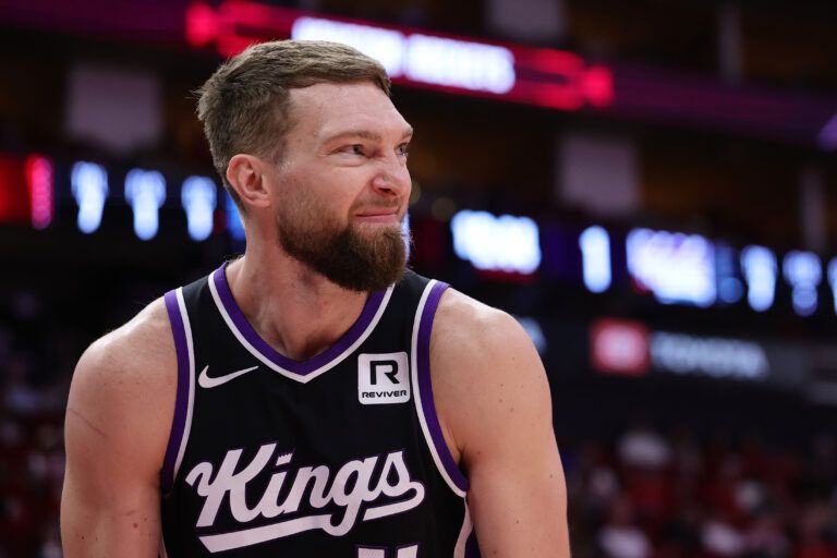 HOUSTON, TEXAS - MARCH 01: Domantas Sabonis #11 of the Sacramento Kings reacts before leaving the court with an injury against the Houston Rockets during the first half at Toyota Center on March 01, 2025 in Houston, Texas. NOTE TO USER: User expressly acknowledges and agrees that, by downloading and or using this photograph, User is consenting to the terms and conditions of the Getty Images License Agreement. (Photo by Alex Slitz/Getty Images)
