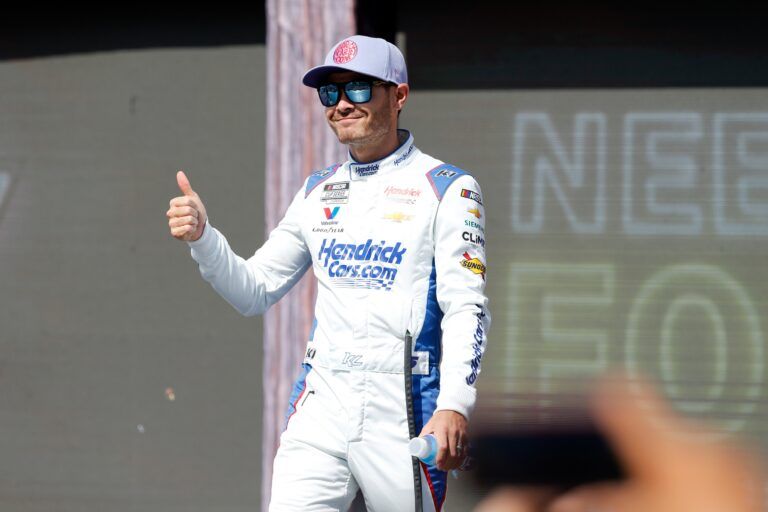 NASCAR Cup Series driver Kyle Larson (5) walks out onto the stage for driver introductions before the EchoPark Automotive Grand Prix at Circuit of the Americas.