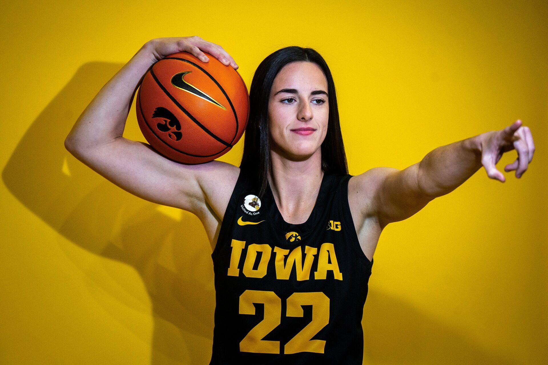 Iowa guard Caitlin Clark (22) poses for a photo during Hawkeyes women's basketball media day, Thursday, Oct. 20, 2022, at Carver-Hawkeye Arena in Iowa City, Iowa.