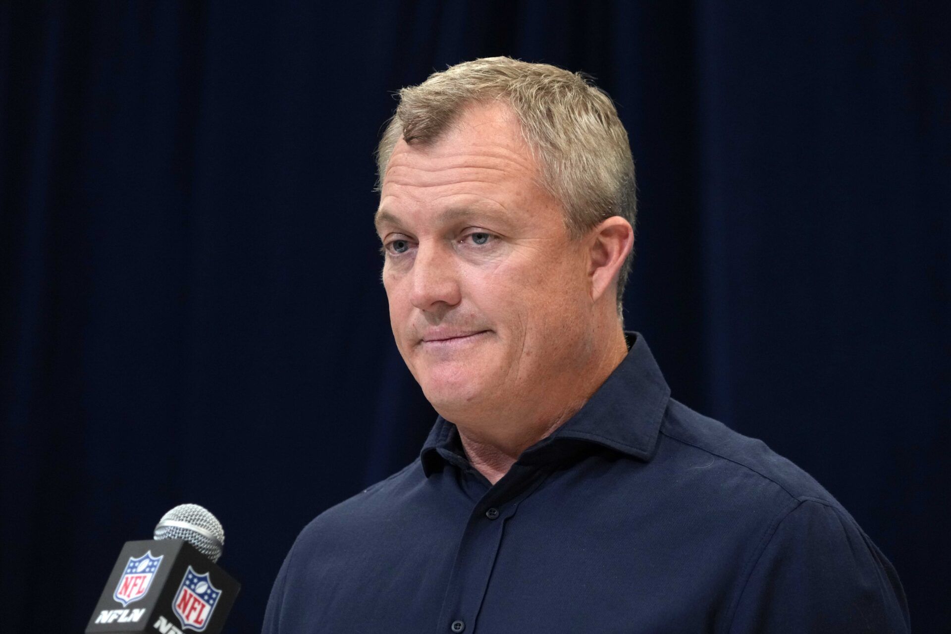 San Francisco 49ers general manager John Lynch speaks during the 2025 NFL Scouting Combine at the Indiana Convention Center.