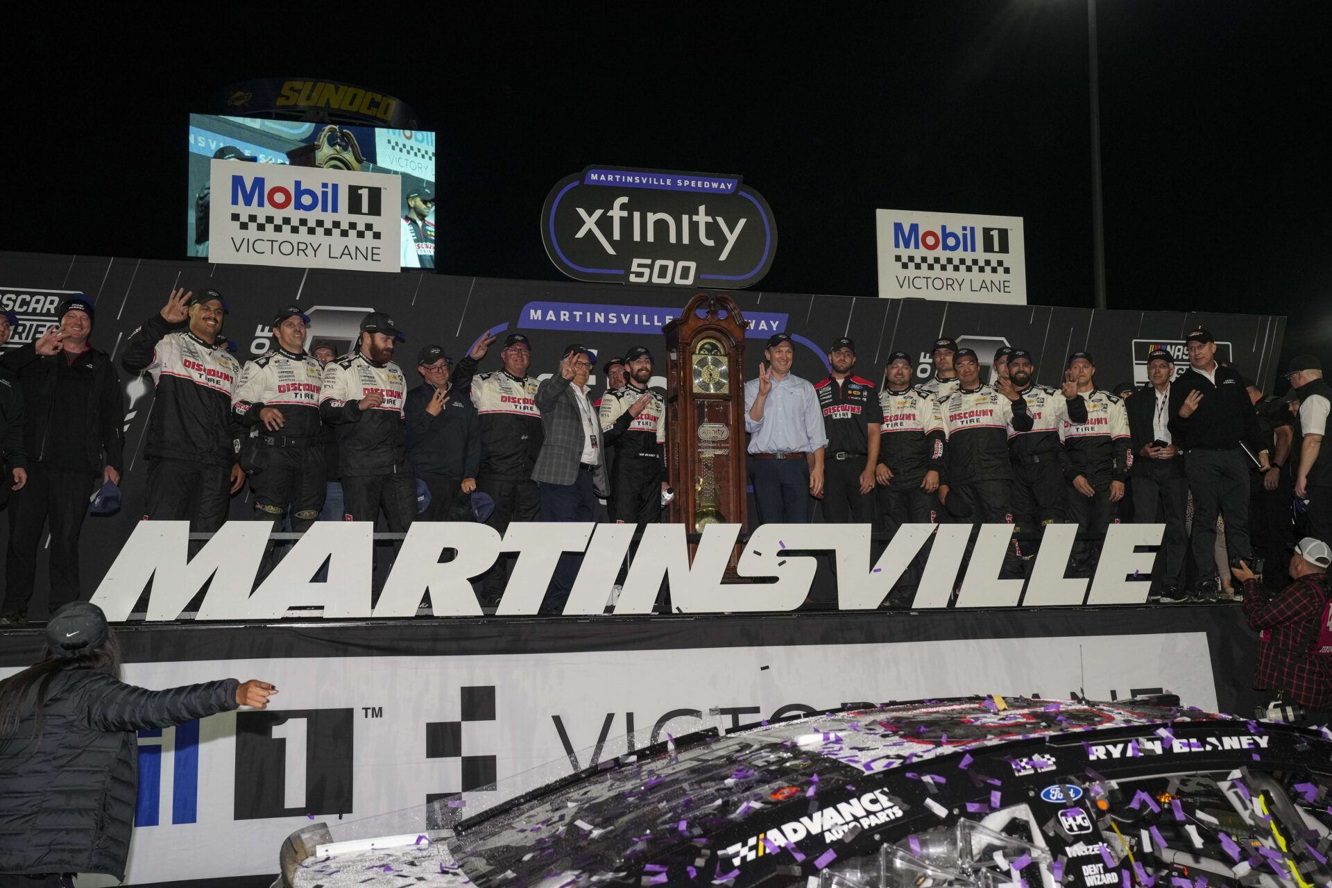 NASCAR Cup Series driver Ryan Blaney (12) wins the Xfinity 500 at Martinsville Speedway.